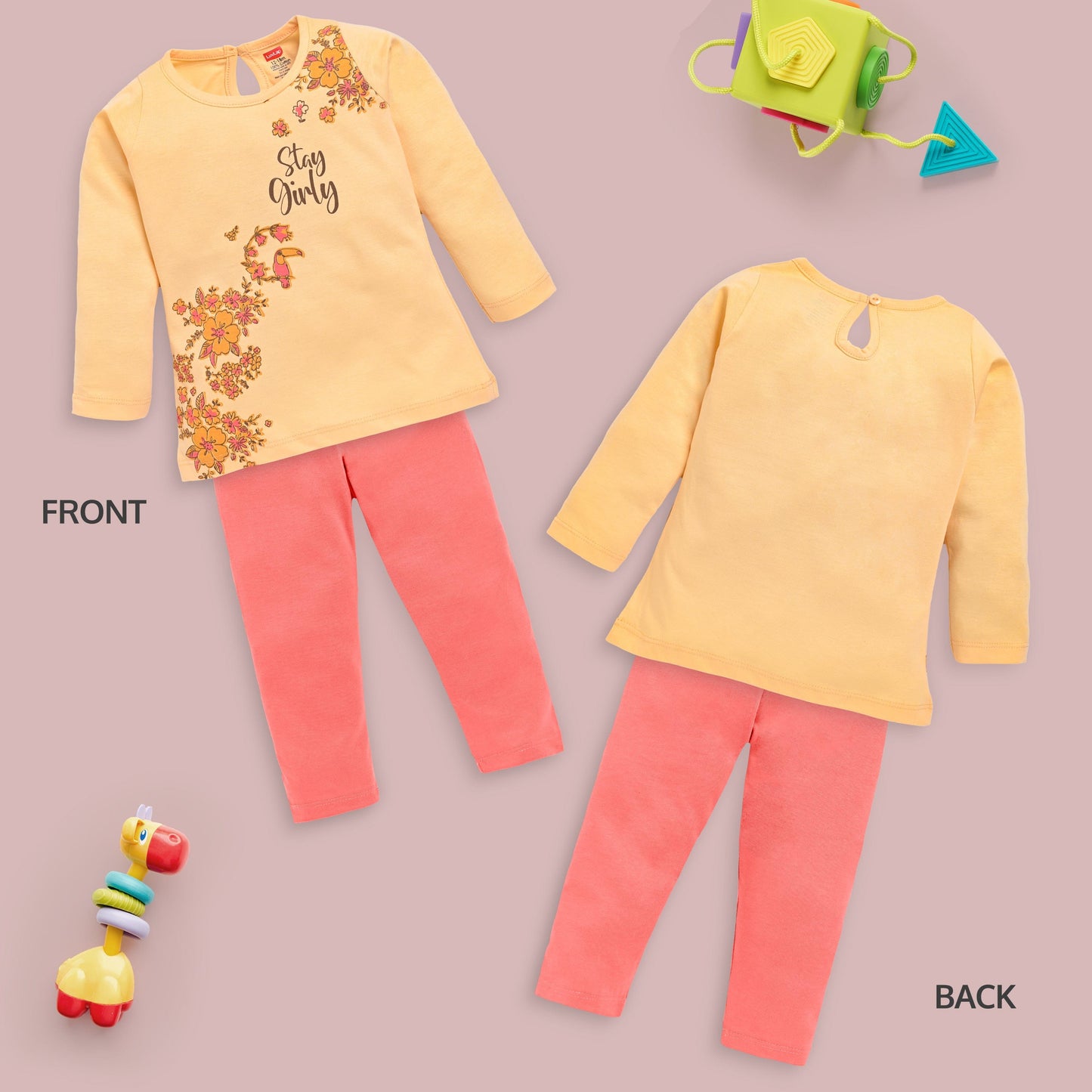 Girls Pack Of 3 Full Sleeve Top & Pyjama Set 100% Cotton