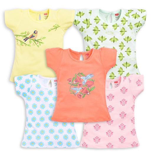 Baby Girls Pack Of 5 Half Sleeve Top 100% Cotton