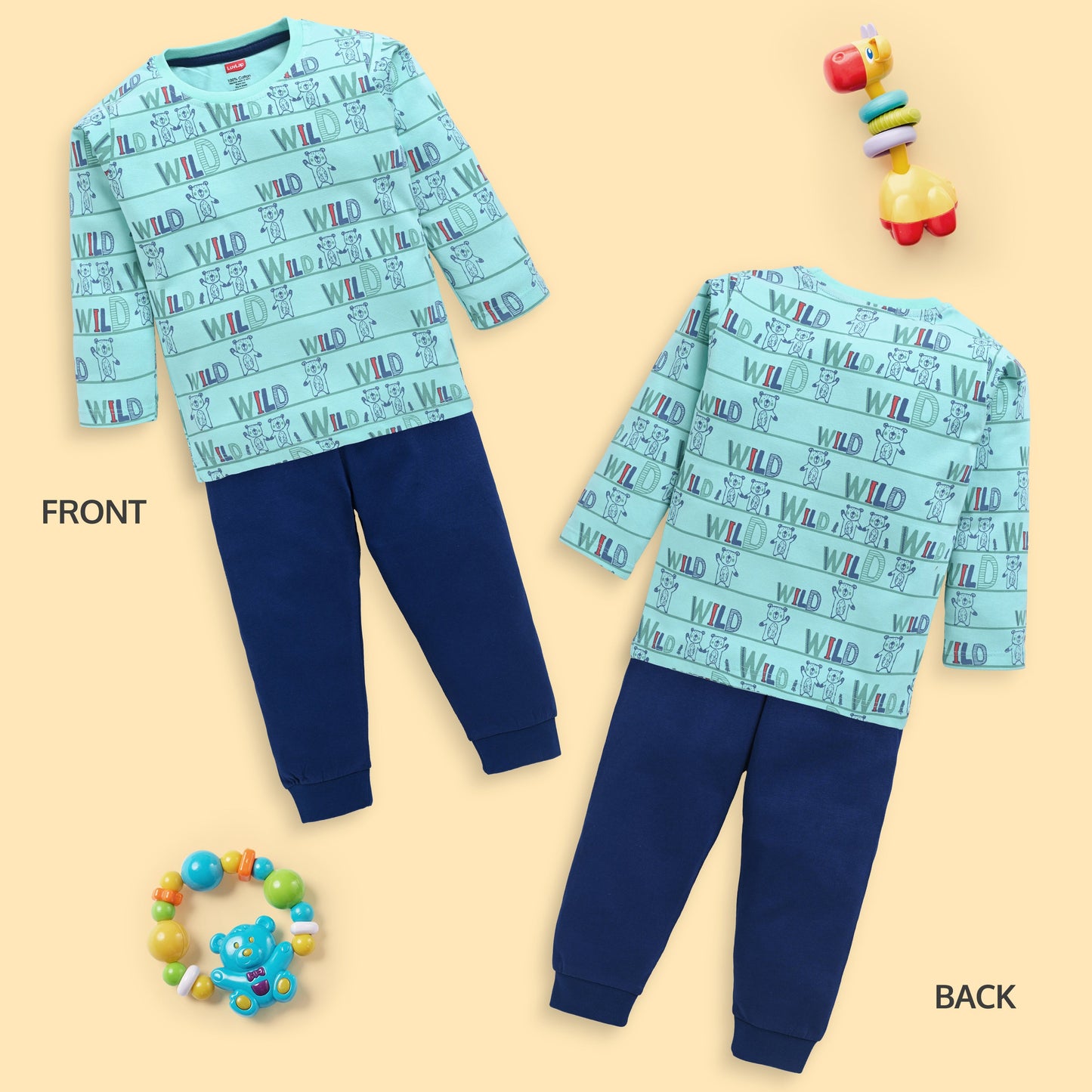 Baby Boys Pack Of 3 Full Sleeve T-Shirt & Pyjama Set 100% Cotton