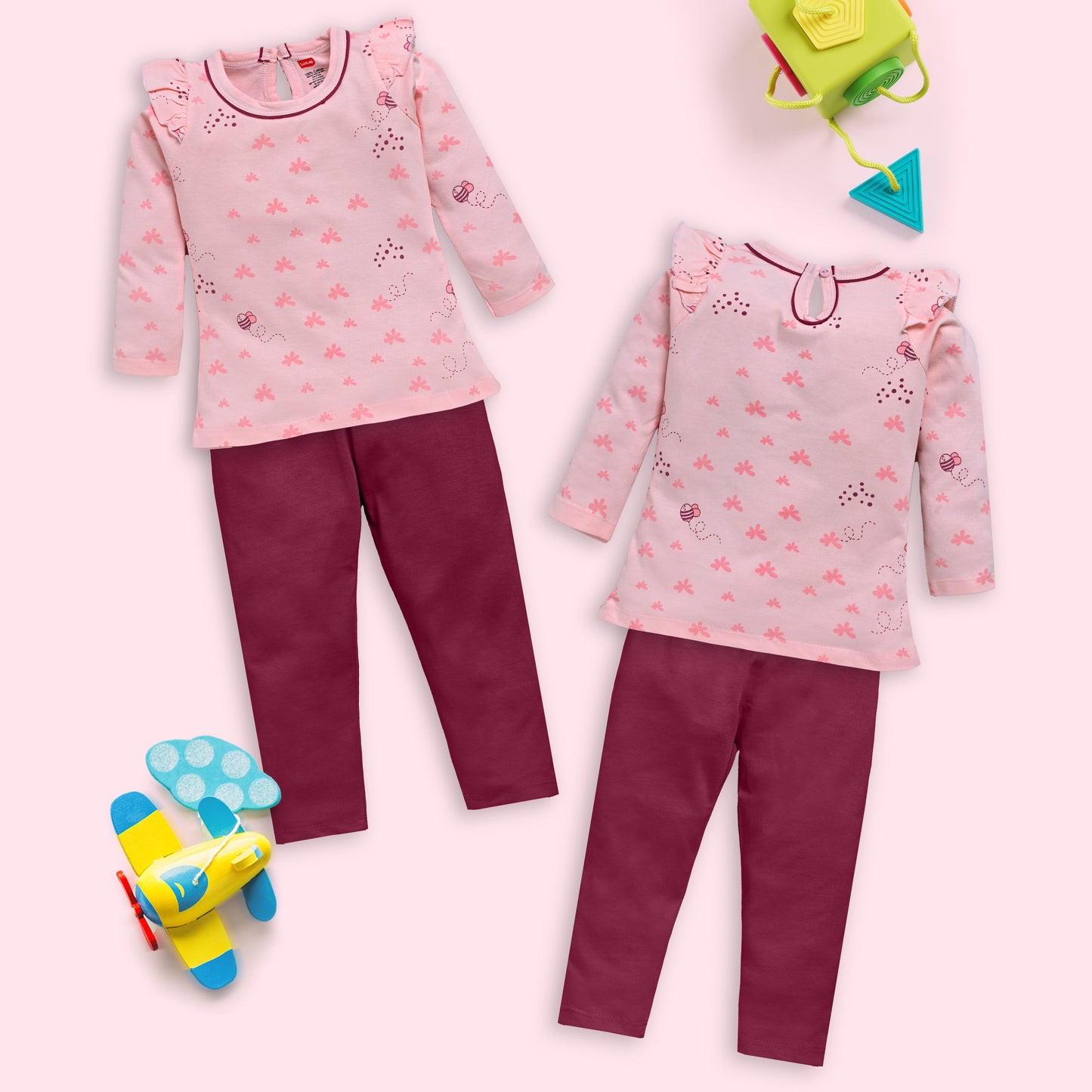 Baby Girls Pack Of 3 Full Sleeve Top & Pyjama Set 100% Cotton
