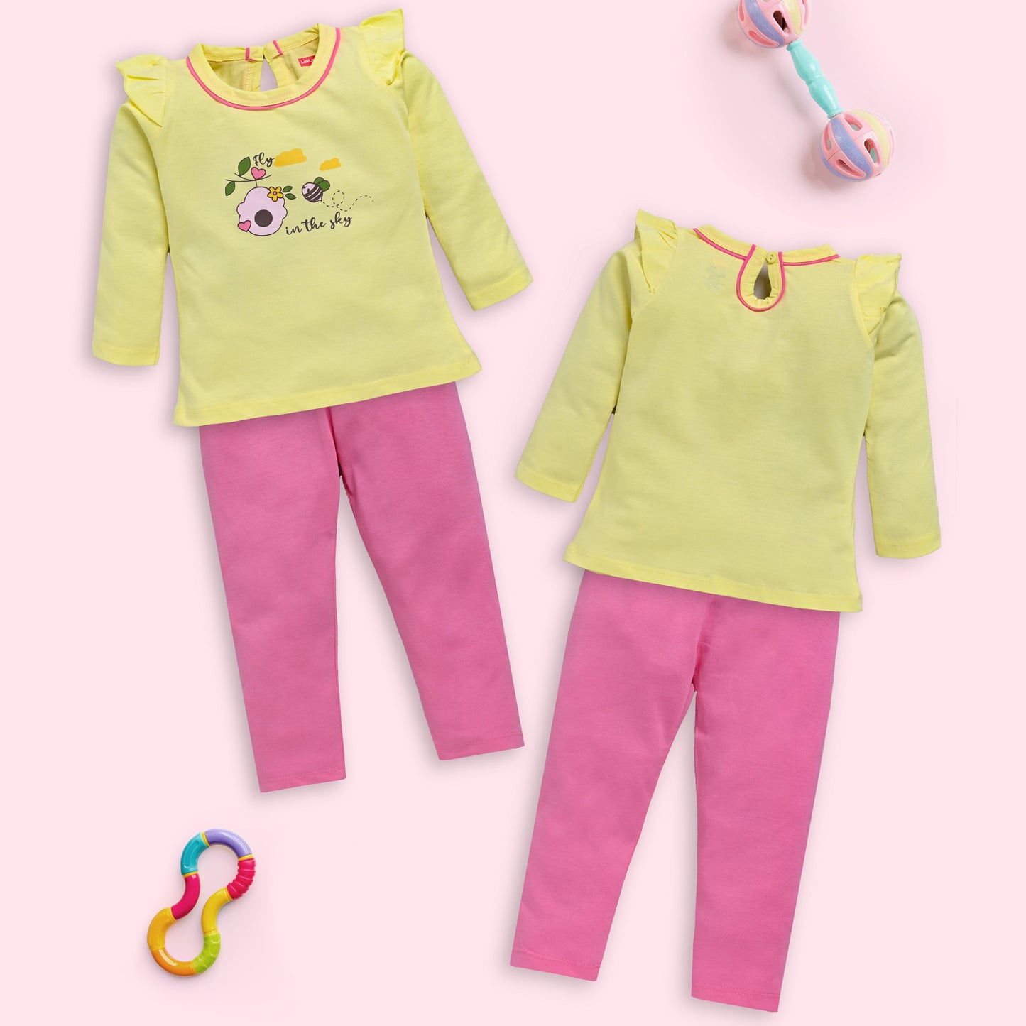 Baby Girls Pack Of 3 Full Sleeve Top & Pyjama Set 100% Cotton