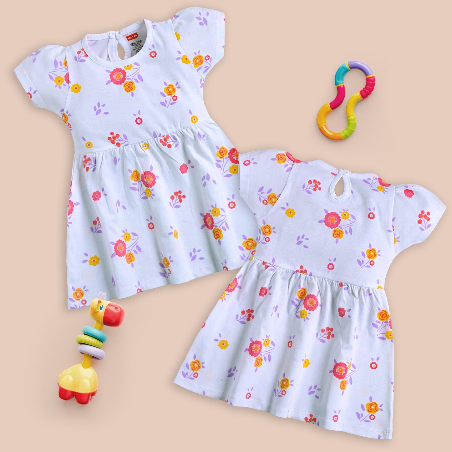 Baby Girls Pack Of 3 Half Sleeve Frock 100% Cotton