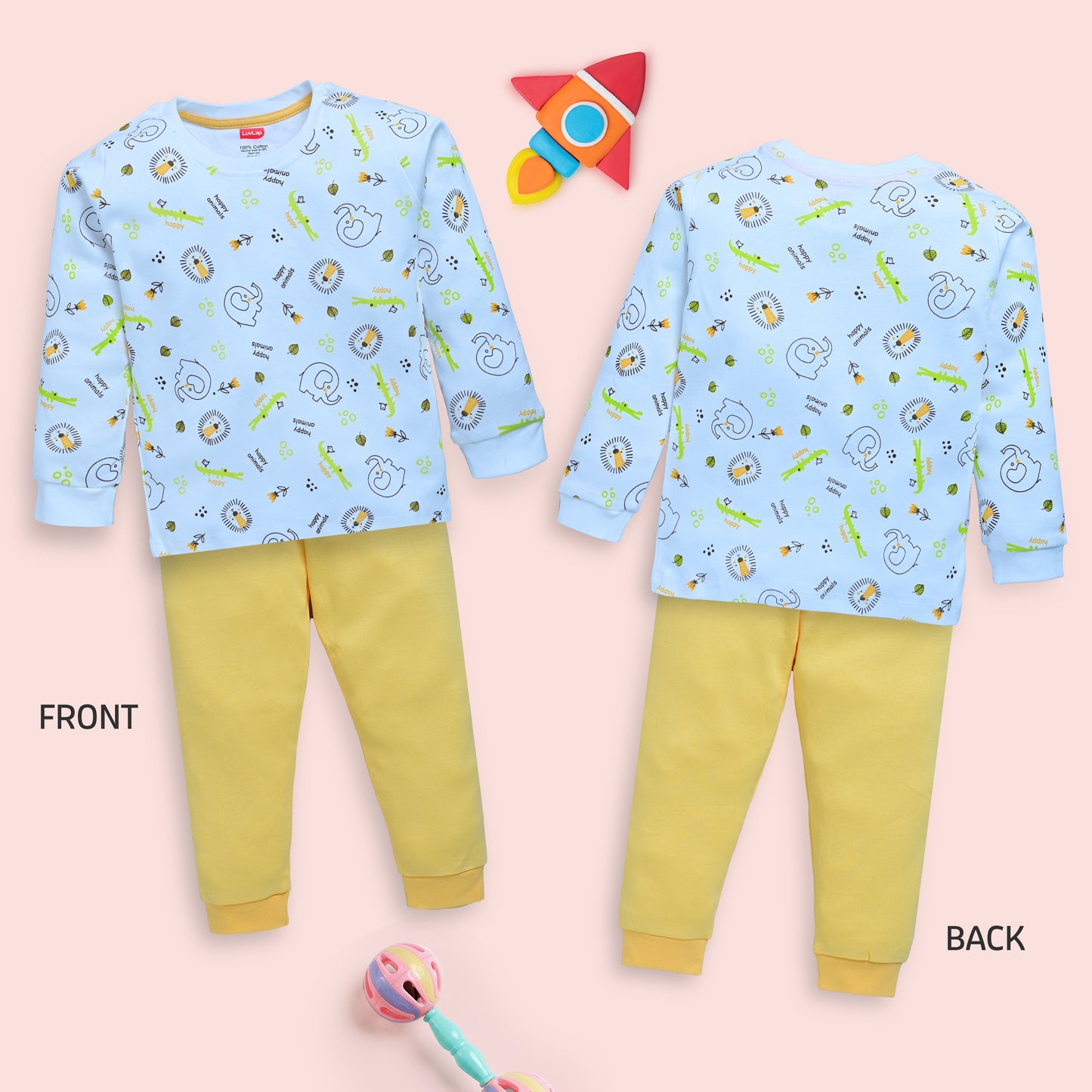 Baby Boys 100% Cotton Full Sleeve Boys T-Shirt & Pyjama Sets Pack Of 3, Peach, Pink Rose & White