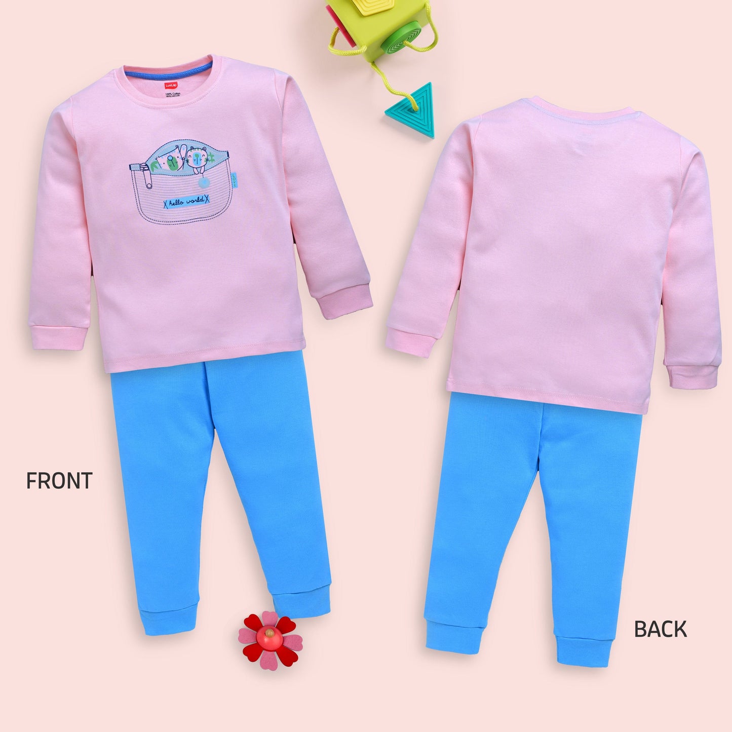 Baby Boys 100% Cotton Full Sleeve Boys T-Shirt & Pyjama Sets Pack Of 3, Peach, Pink Rose & White