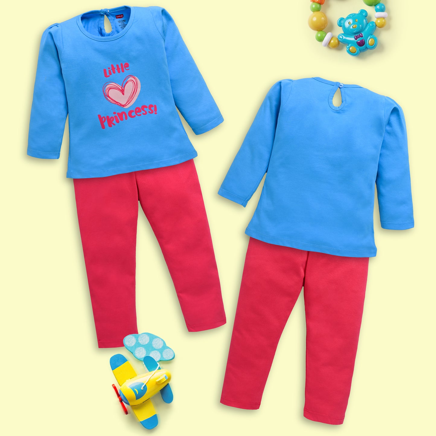 Baby Girls Pack Of 3 Full Sleeve Top & Pyjama Set 100% Cotton