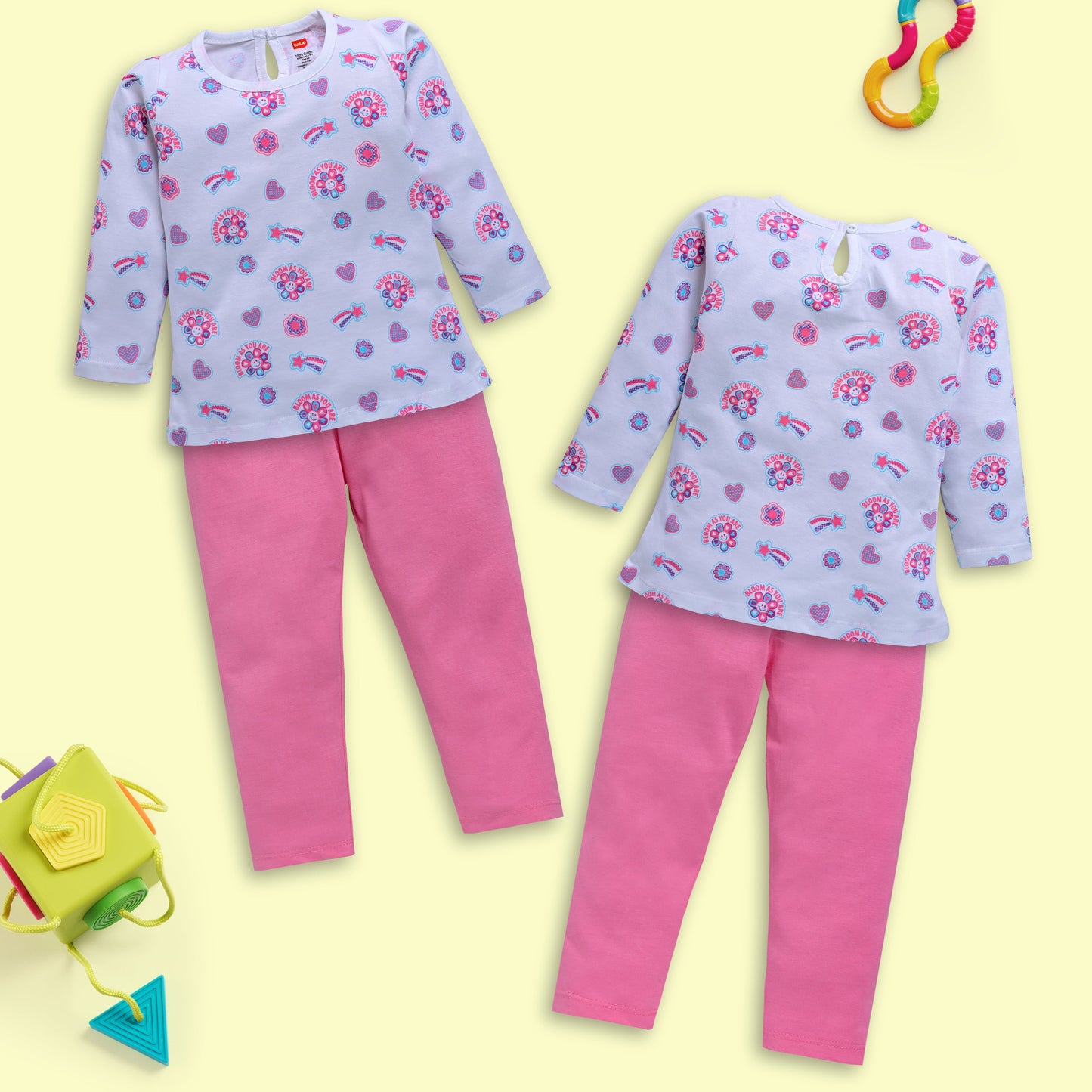Baby Girls Pack Of 3 Full Sleeve Top & Pyjama Set 100% Cotton
