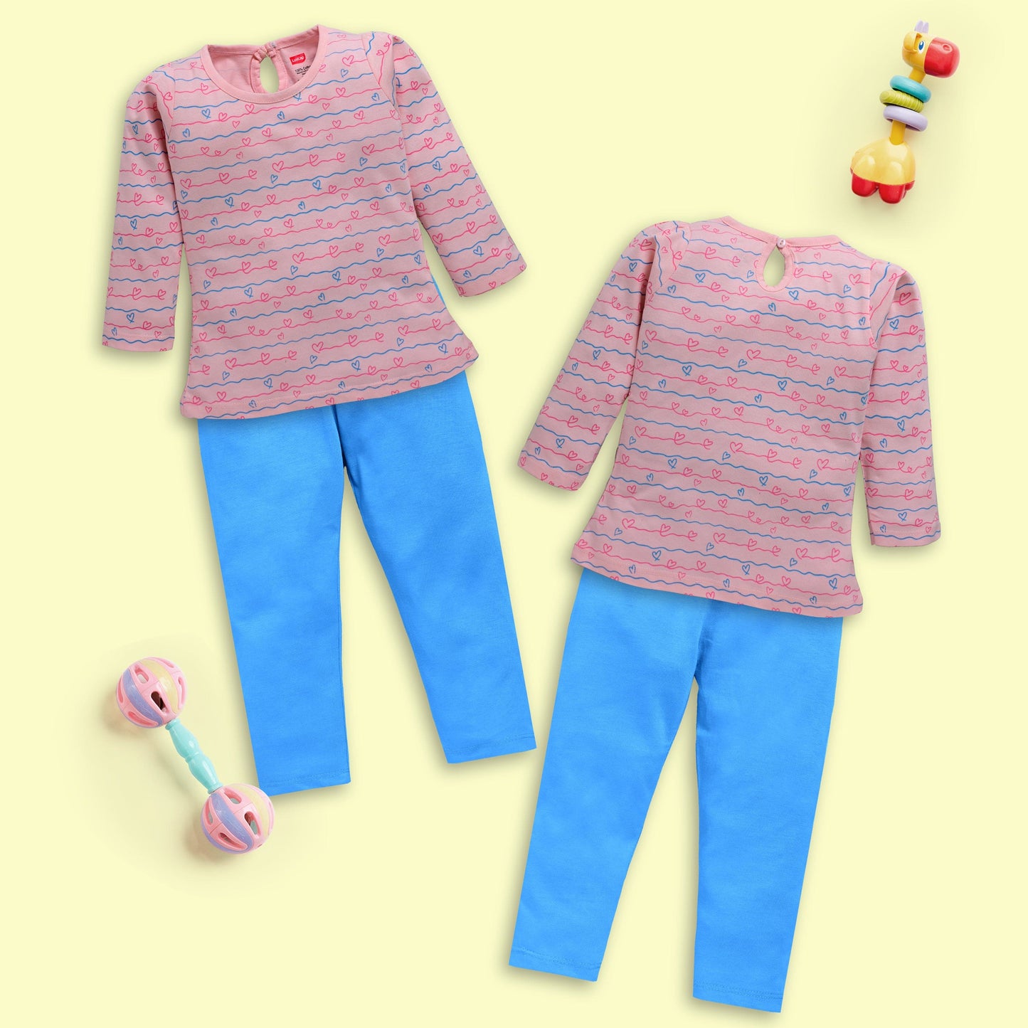 Baby Girls Pack Of 3 Full Sleeve Top & Pyjama Set 100% Cotton