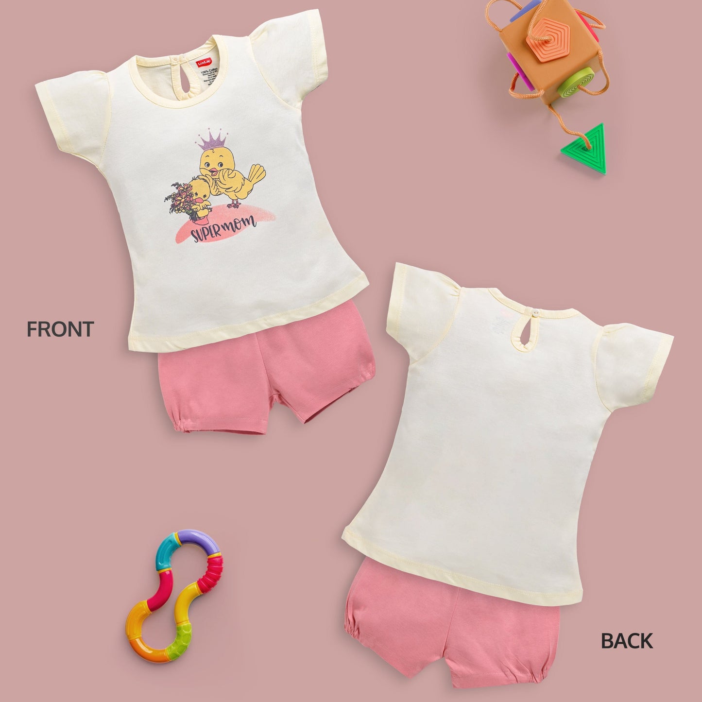 Baby Girls Pack Of 3 Half Sleeve Top & Shorts Set 100% Cotton