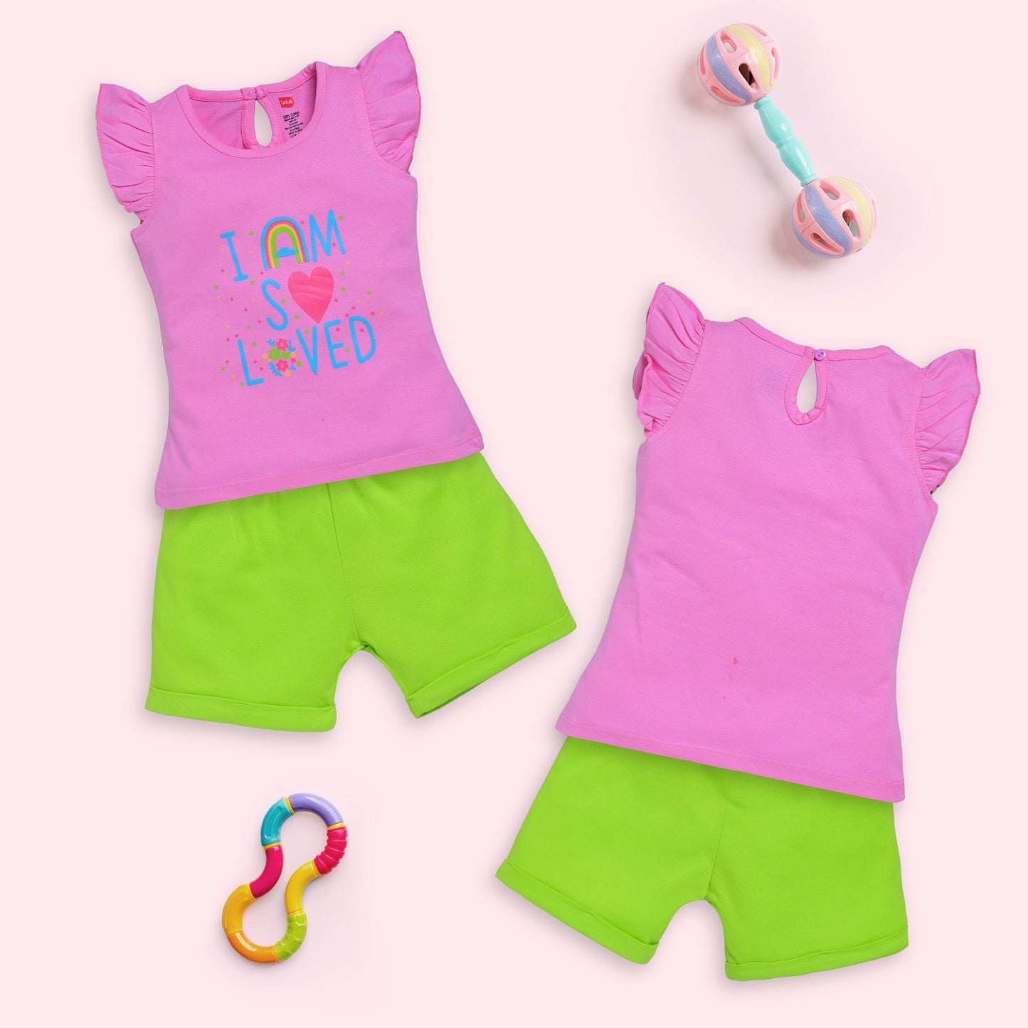 Baby Girls Pack Of 3 Half Sleeve Top & Shorts Set 100% Cotton