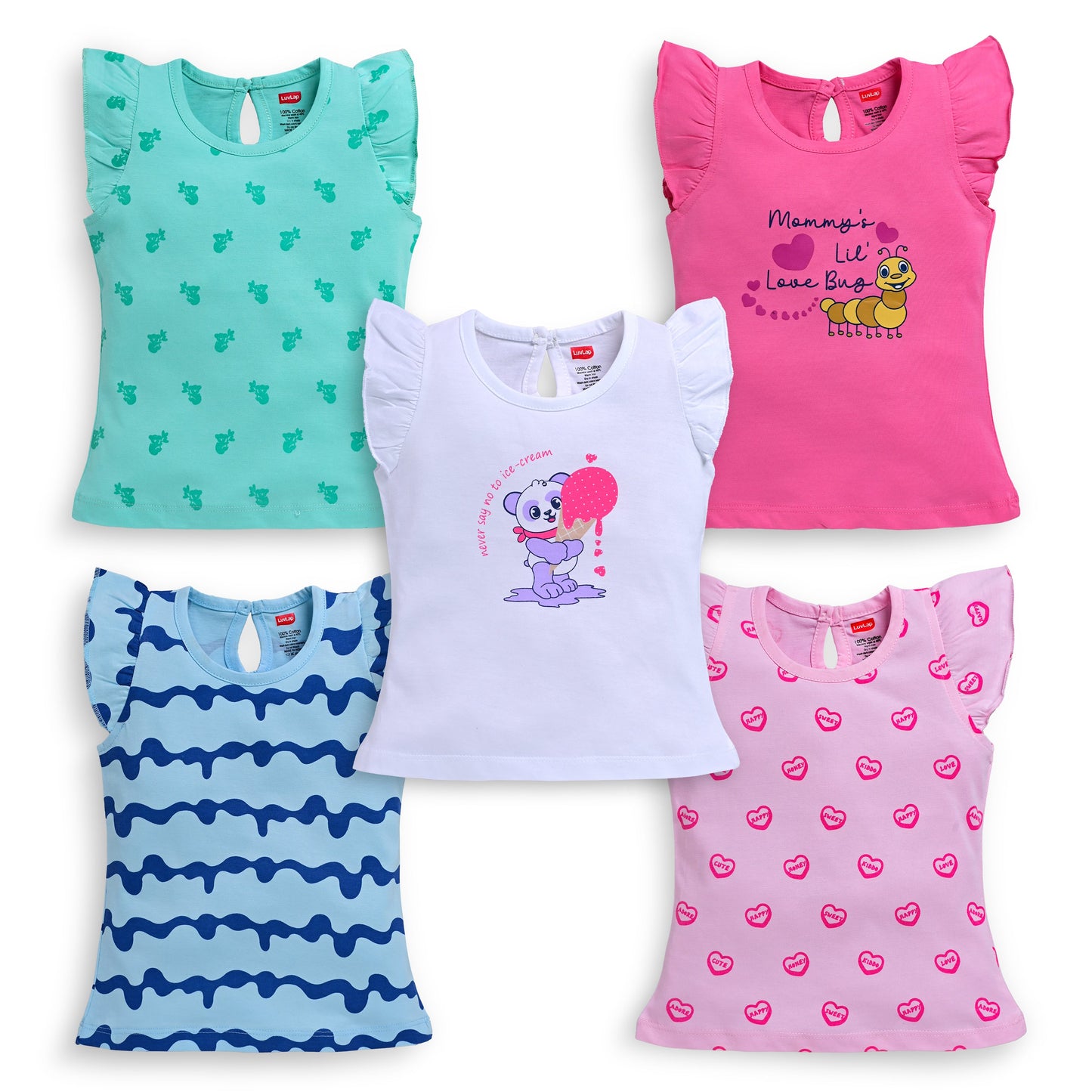 Baby Girls Pack Of 5 Half Sleeve Top 100% Cotton