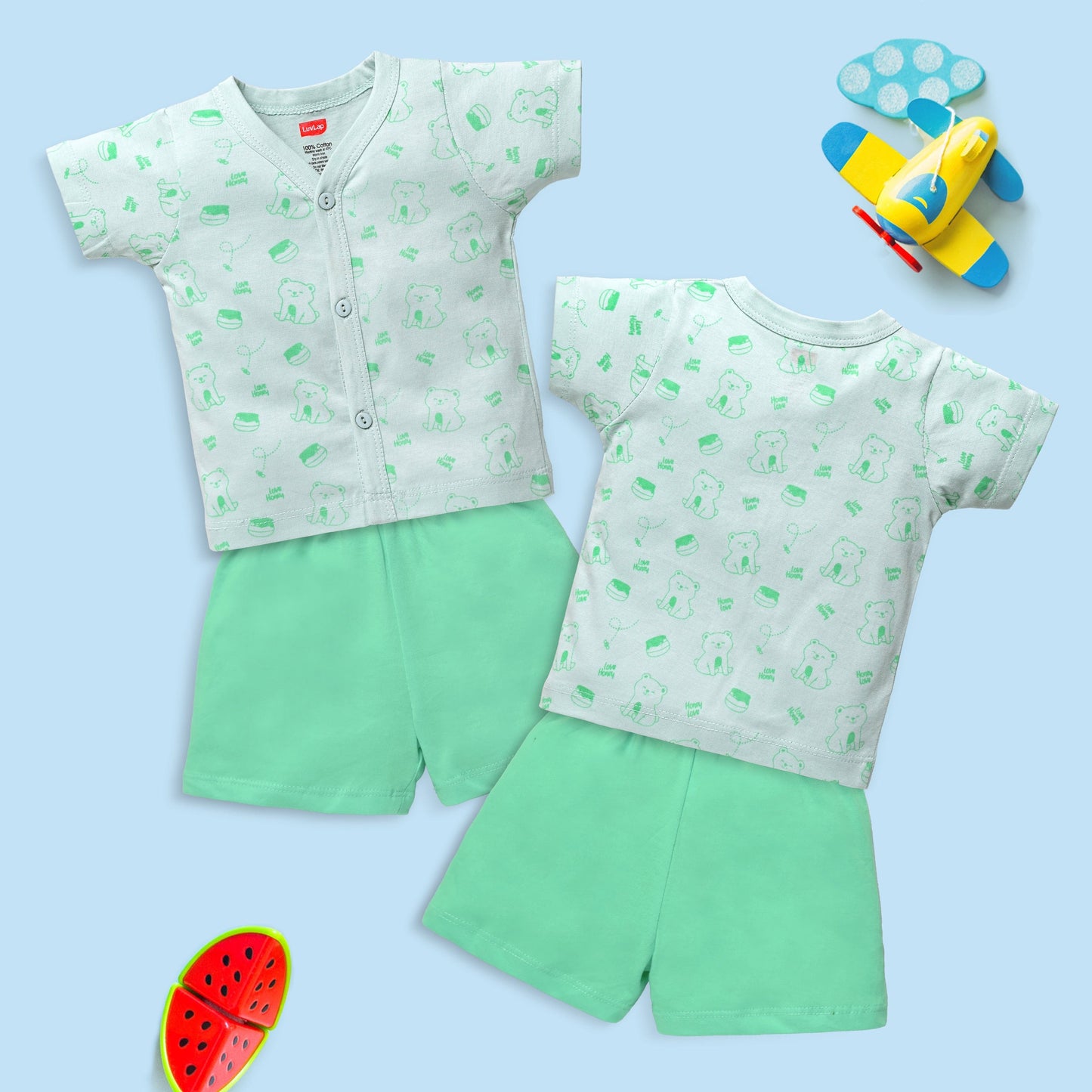 Baby Boys & Baby Girls Pack Of 3 Half Sleeve Jhabla & Shorts Set 100% Cotton