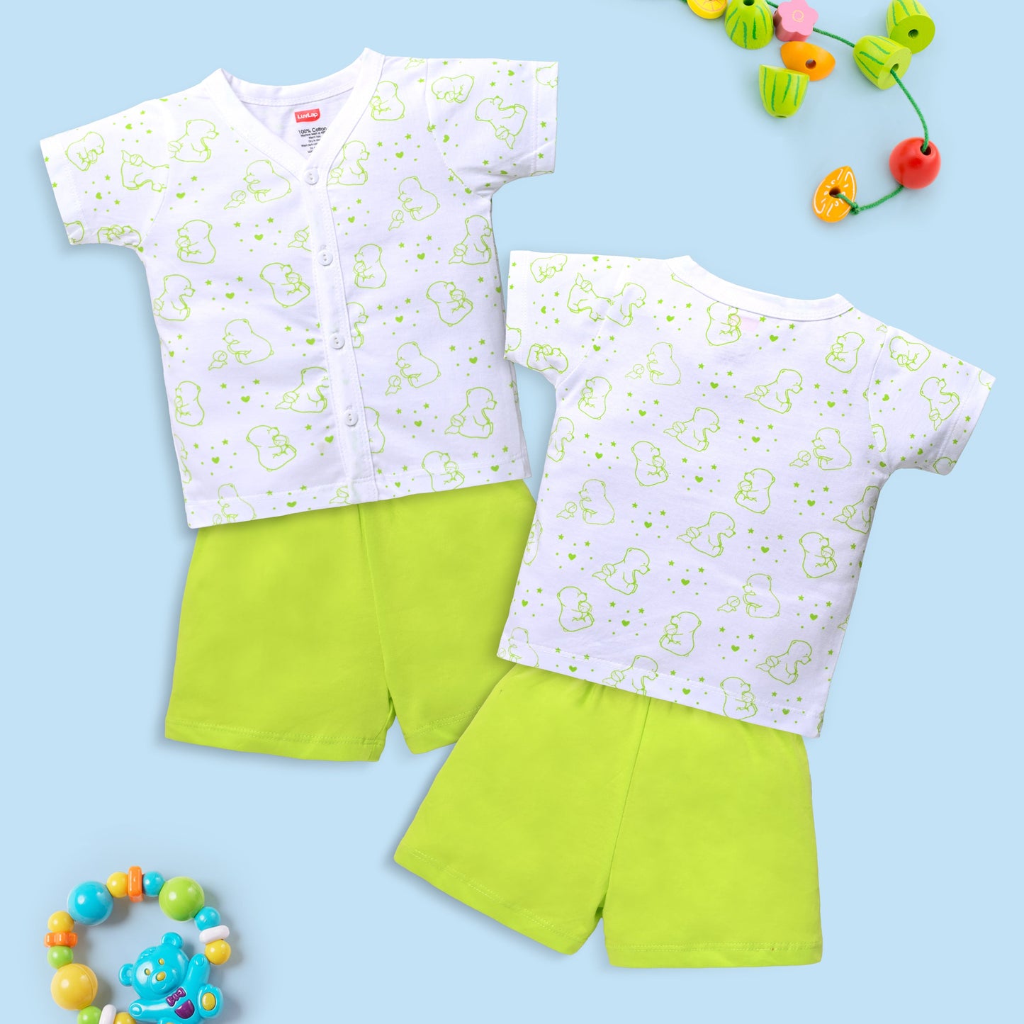 Baby Boys & Baby Girls Pack Of 3 Half Sleeve Jhabla & Shorts Set 100% Cotton