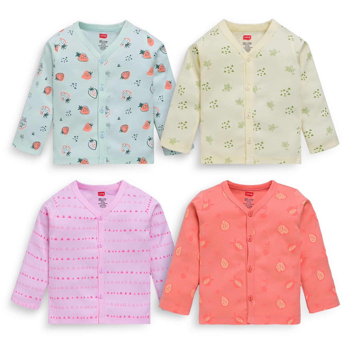 Baby Boys & Baby Girls Pack Of 4 Full Sleeve Jhabla, 100% Cotton