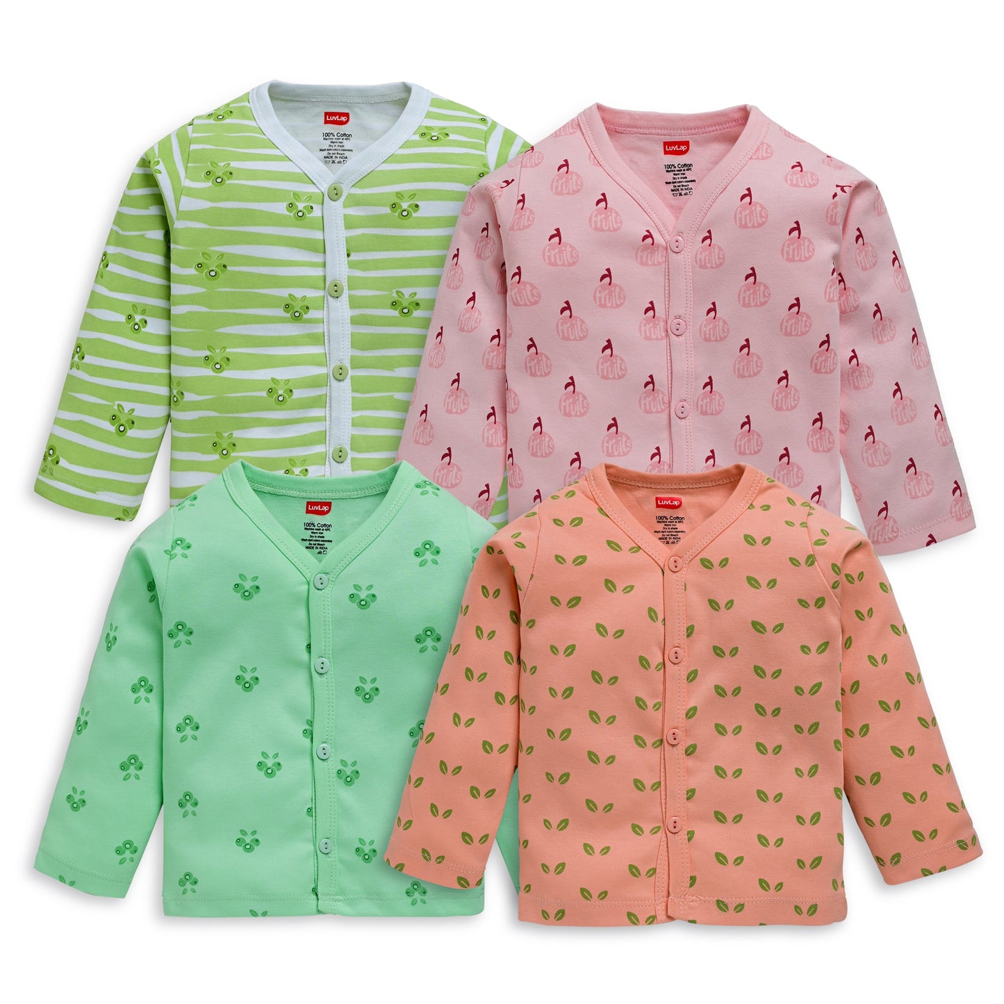 Baby Boys & Baby Girls Pack Of 4 Full Sleeve Jhabla, 100% Cotton
