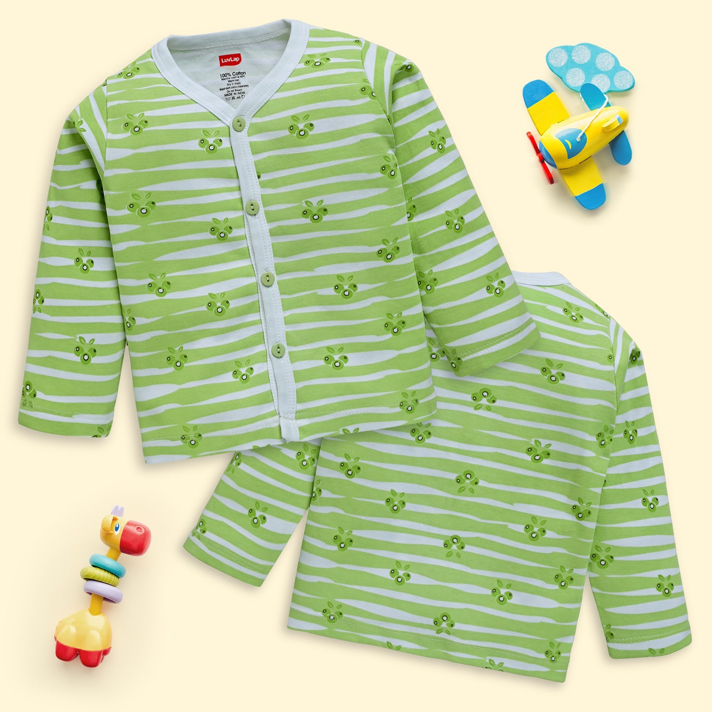 Baby Boys & Baby Girls Pack Of 4 Full Sleeve Jhabla, 100% Cotton