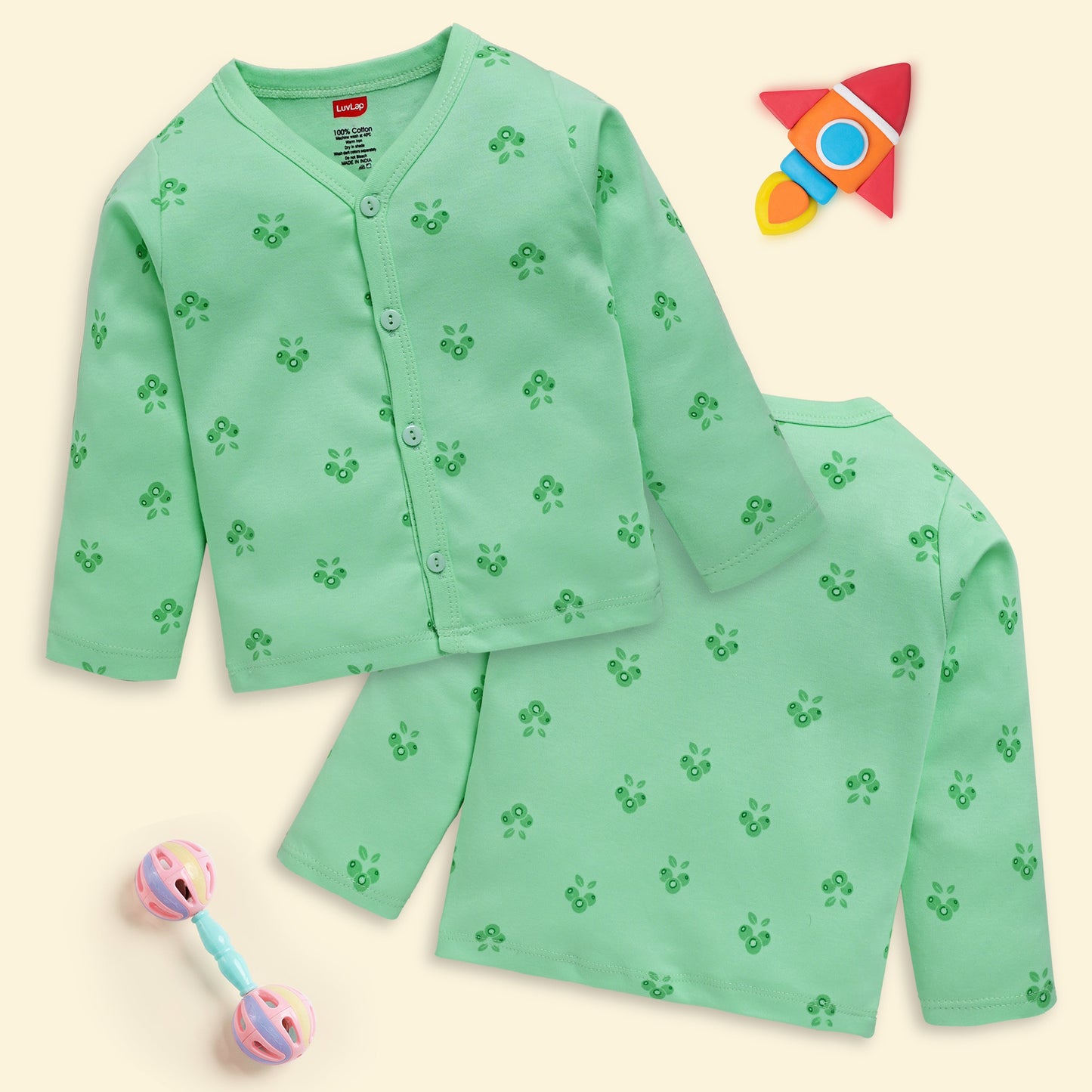 Baby Boys & Baby Girls Pack Of 4 Full Sleeve Jhabla, 100% Cotton