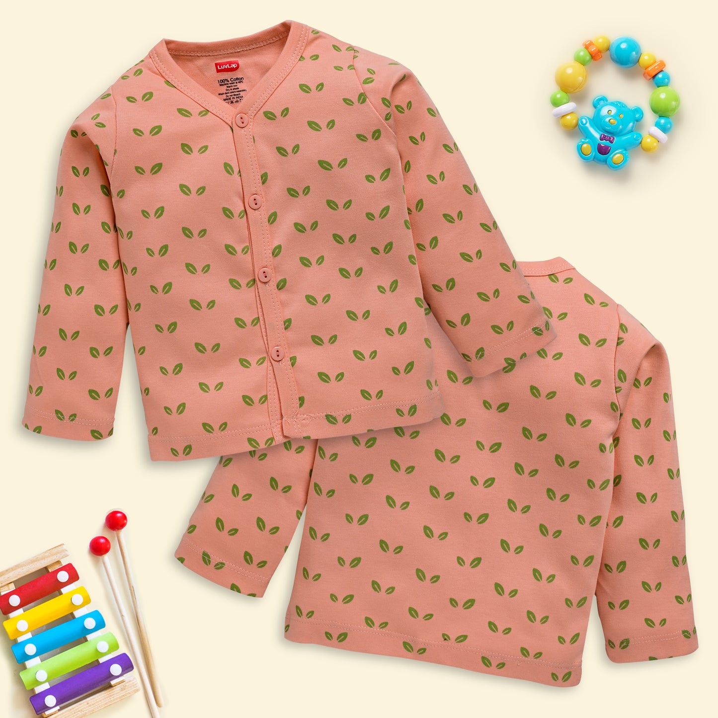 Baby Boys & Baby Girls Pack Of 4 Full Sleeve Jhabla, 100% Cotton
