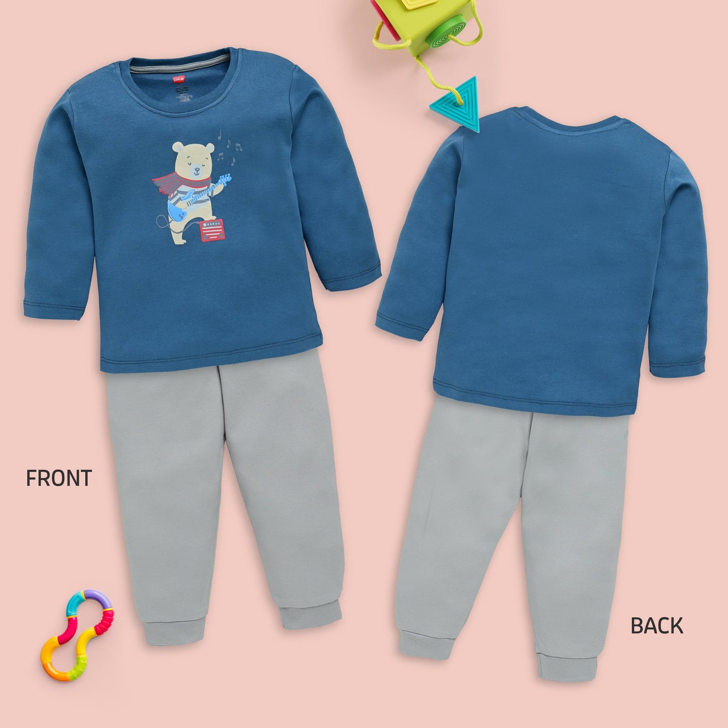 Baby Boys Pack Of 3 Full Sleeve T-Shirt & Pyjama Set 100% Cotton