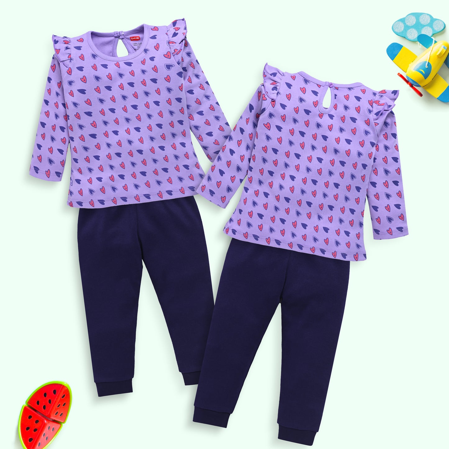 Baby Girls Pack Of 3 Full Sleeve Top & Pyjama Set 100% Cotton