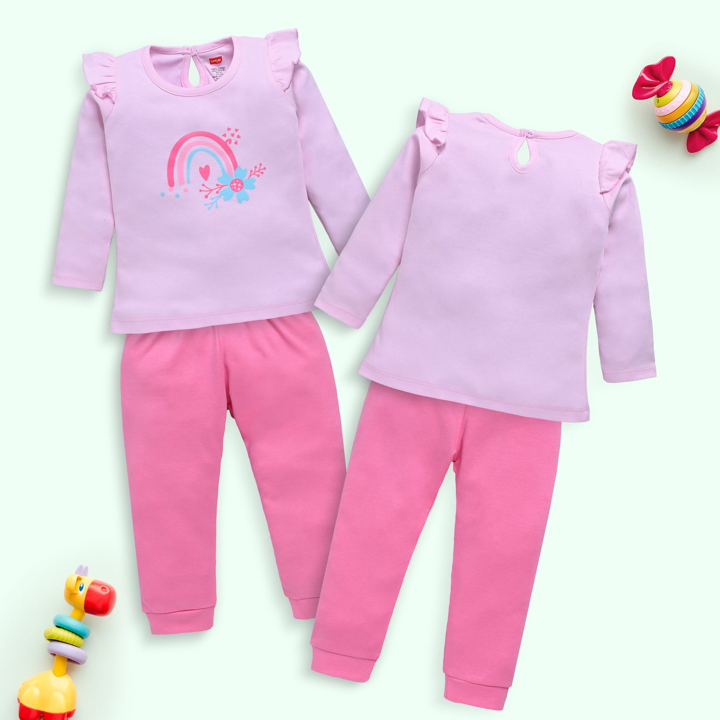 Baby Girls Pack Of 3 Full Sleeve Top & Pyjama Set 100% Cotton