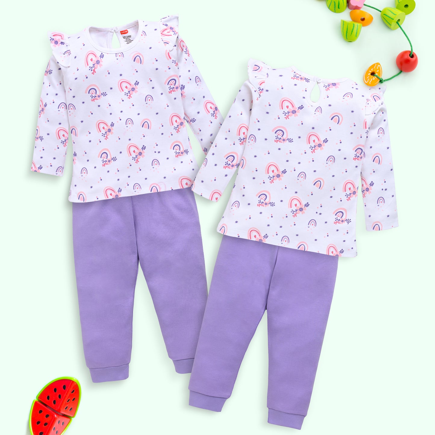 Baby Girls Pack Of 3 Full Sleeve Top & Pyjama Set 100% Cotton