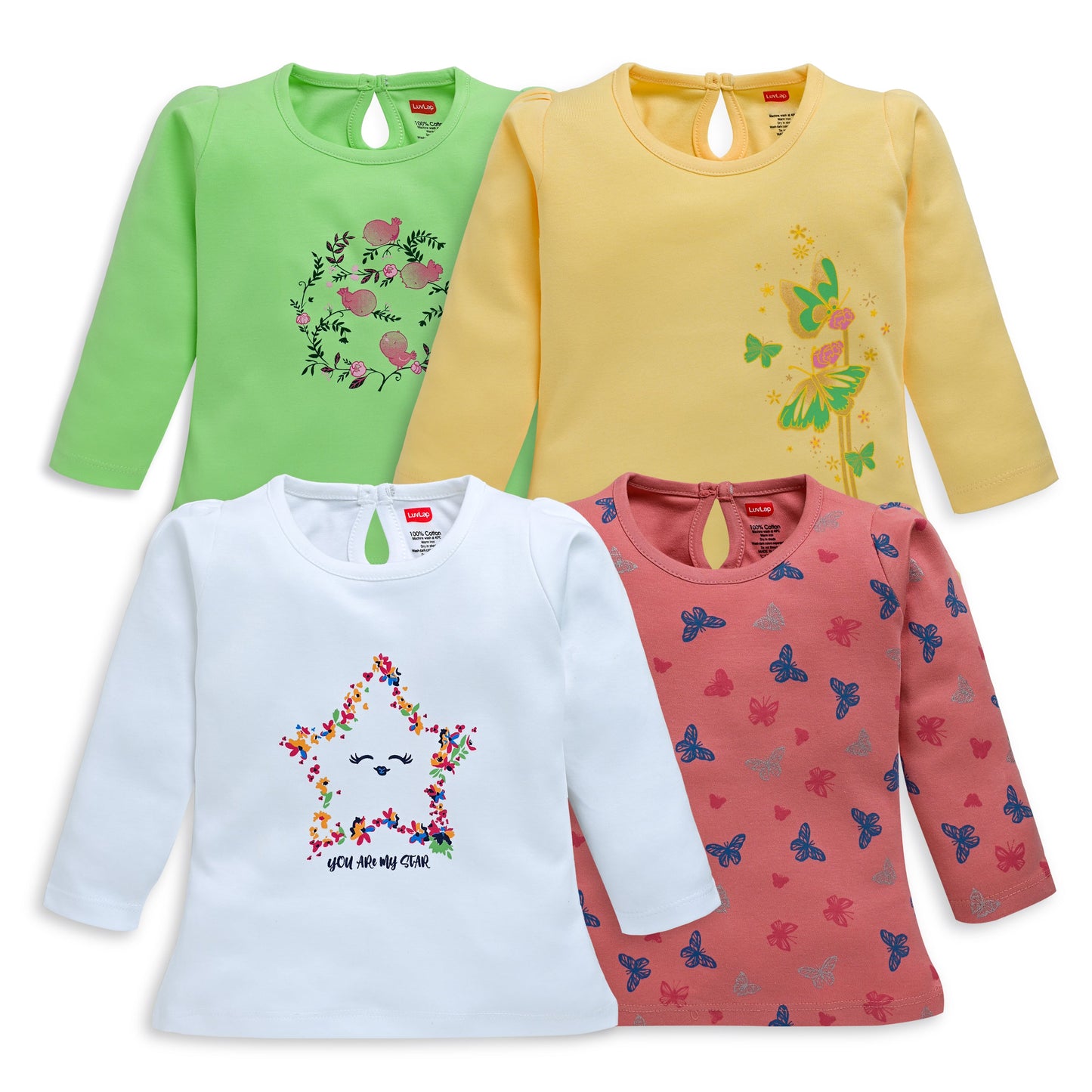 Baby Girls Pack Of 4 Full Sleeve Top 100% Cotton