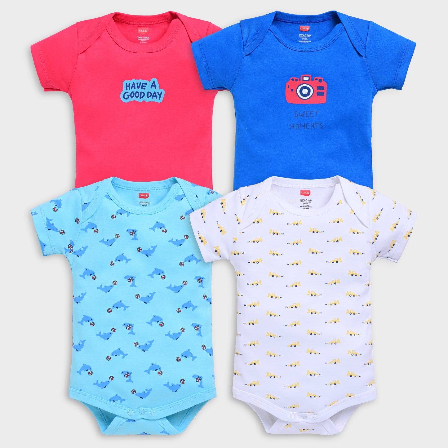 Baby Boys and Girls 100% Cotton Half Sleeve Romper/Bodysuit Pack Of 4