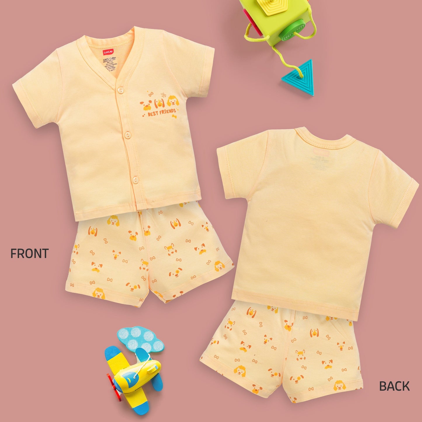 Boys & Girls Regular Fit 100% Cotton Half Sleeve Jhabla & Shorts Sets Pack Of 3, Sea Green, Pink Rose & Mango