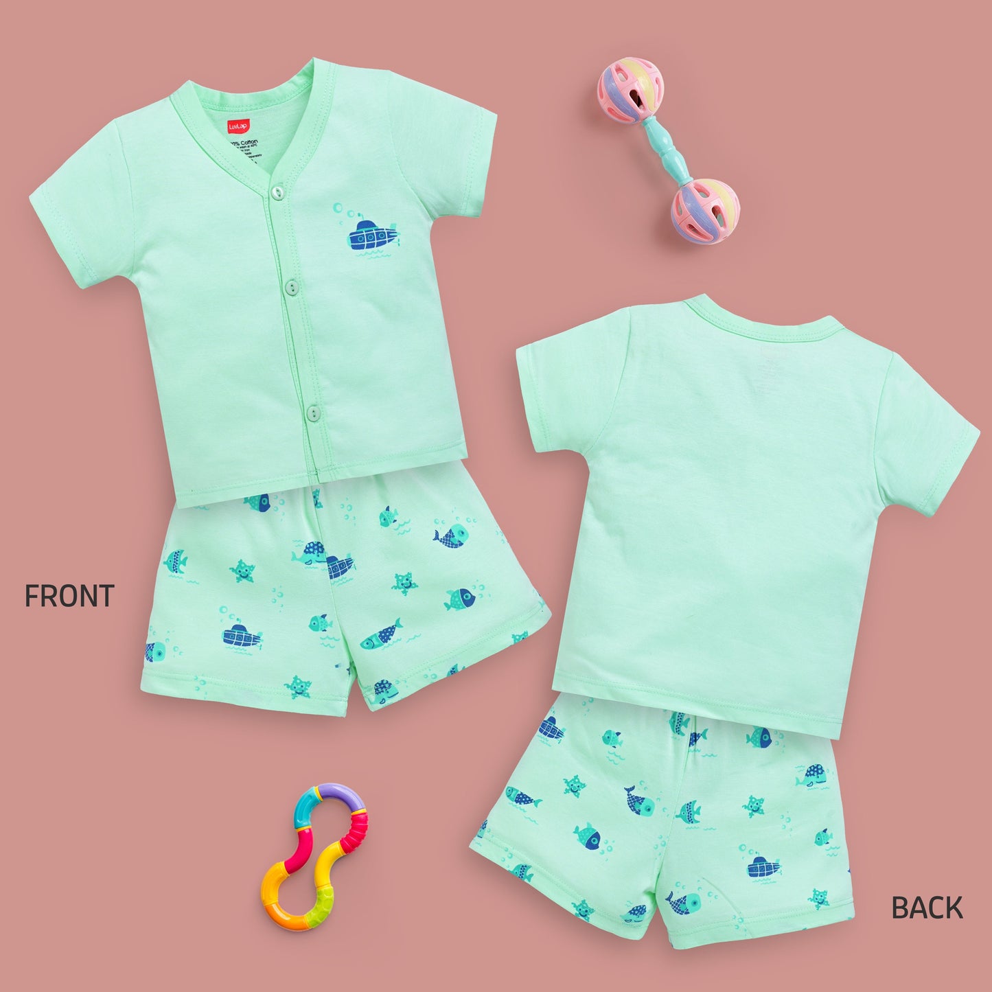 Boys & Girls Regular Fit 100% Cotton Half Sleeve Jhabla & Shorts Sets Pack Of 3, Sea Green, Pink Rose & Mango