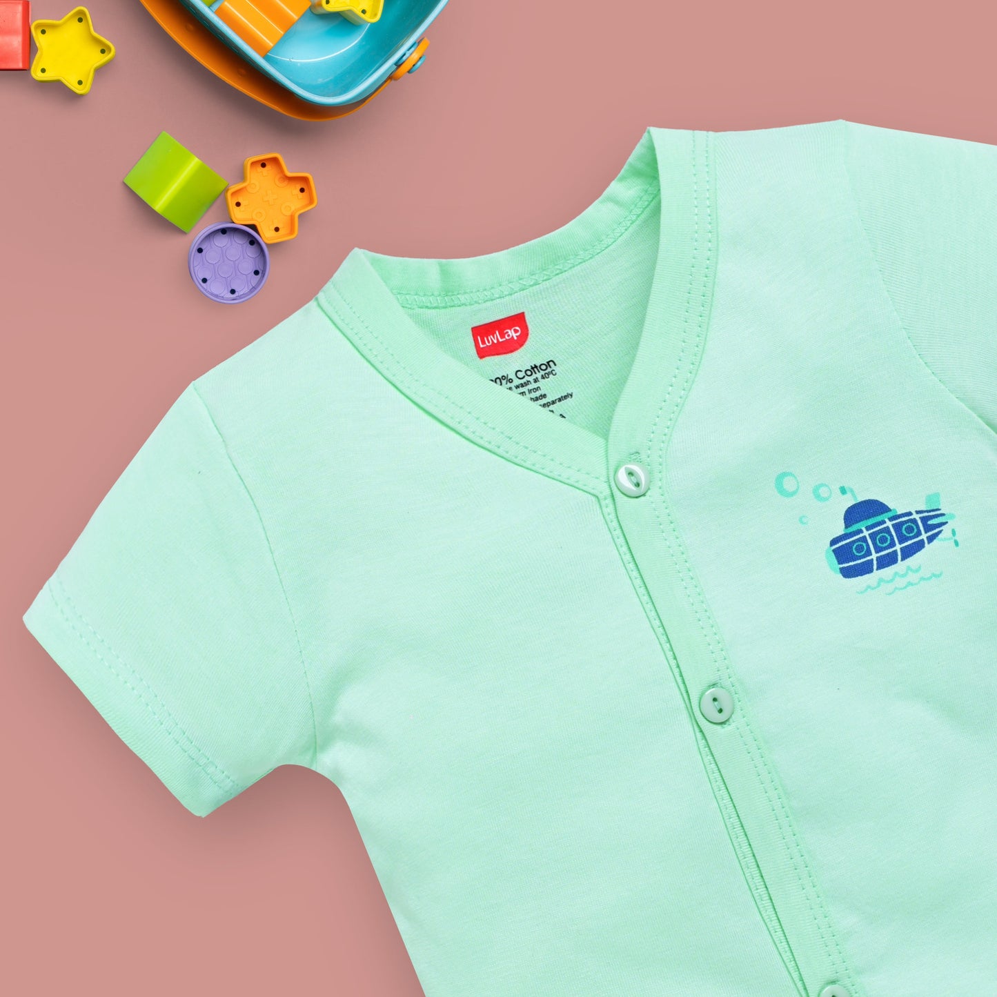 Boys & Girls Regular Fit 100% Cotton Half Sleeve Jhabla & Shorts Sets Pack Of 3, Sea Green, Pink Rose & Mango