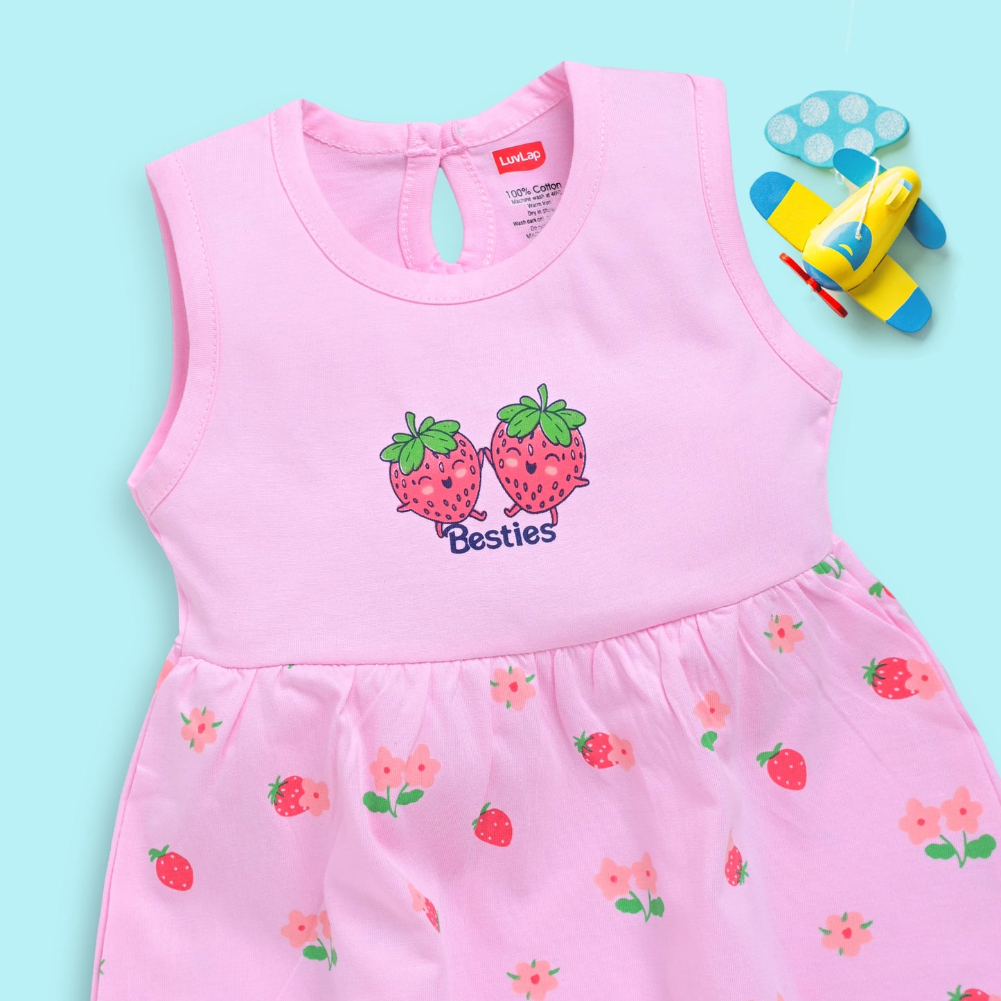Baby Girl 100% Cotton Sleeveless Girls Frock Pack Of 3, Sea Foam Green, Mango & Baby Pink
