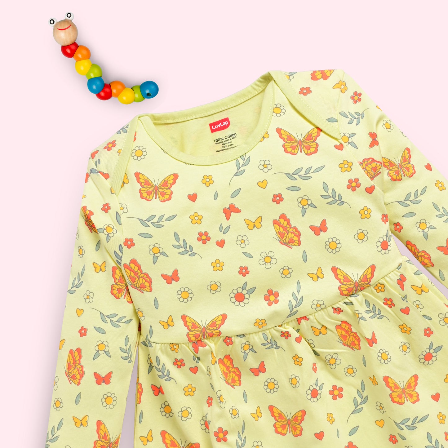 Baby Girls 100% Cotton Full Sleeve Girl Frock Pack Of 3, Lime Green, White & Pink Rose