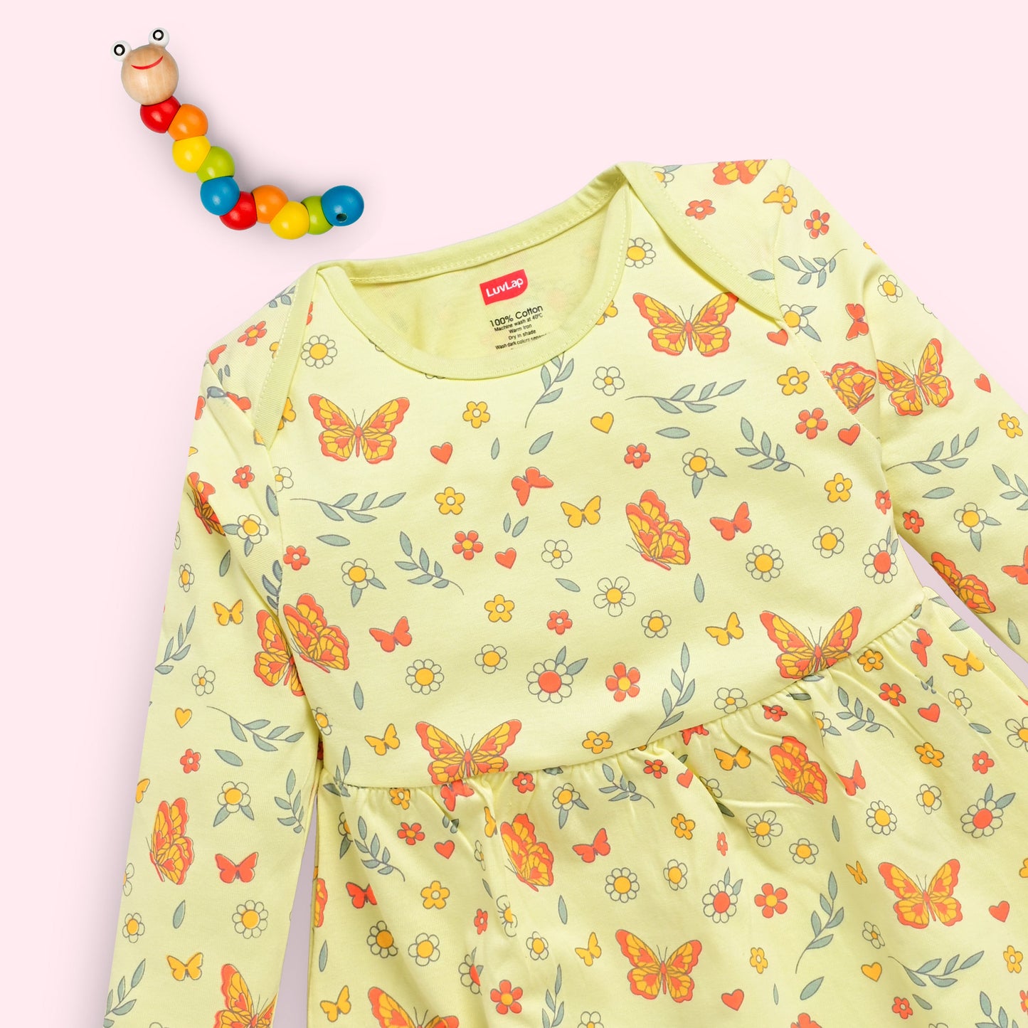 Baby Girls 100% Cotton Full Sleeve Girl Frock Pack Of 3, Lime Green, White & Pink Rose