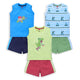 Baby Boys 100% Cotton Sleeveless Boys Tank Top & Shorts Sets Pack Of 3, Lime Green, White & Baltic Sea