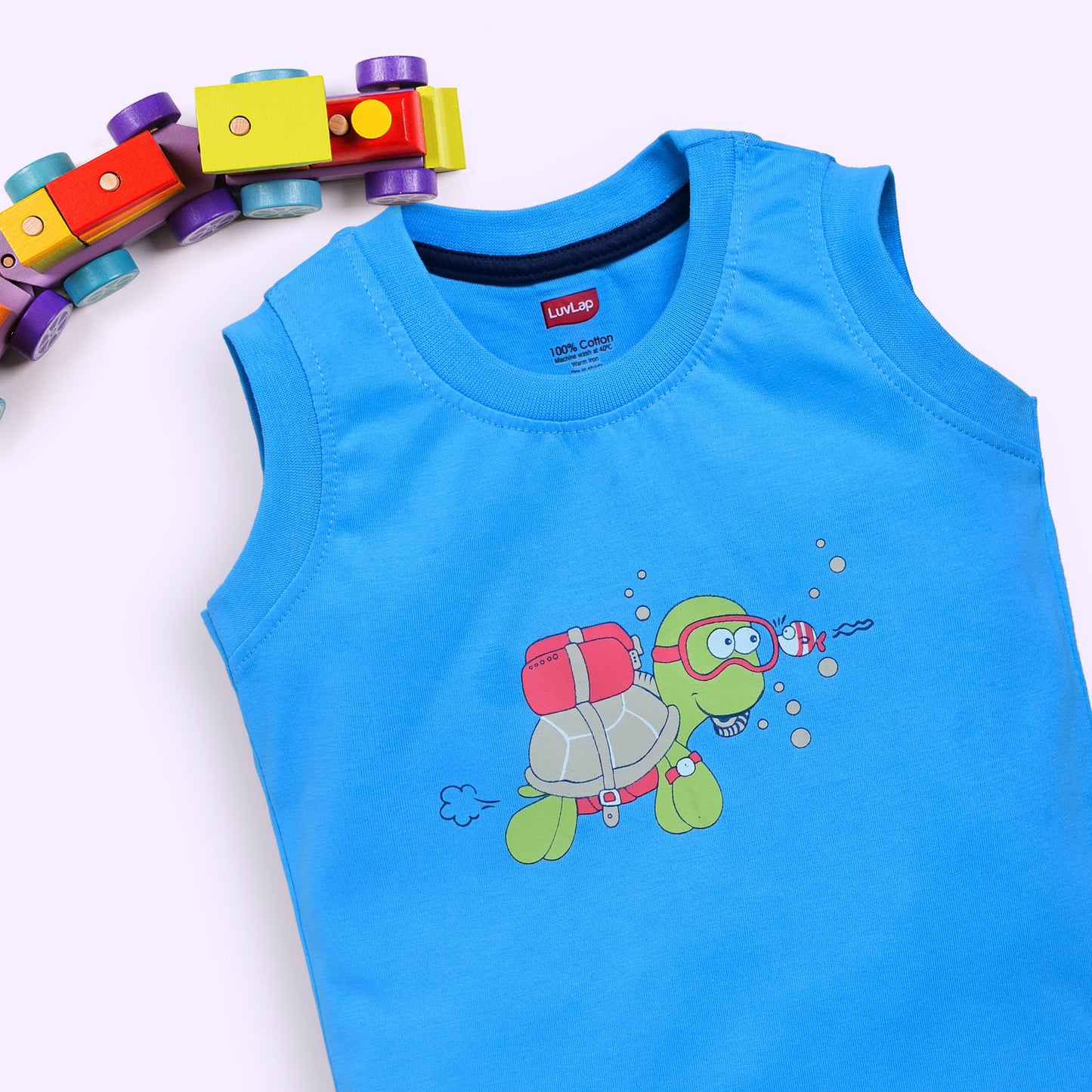 Baby Boys 100% Cotton Sleeveless Boys Tank Top & Shorts Sets Pack Of 3, Lime Green, White & Baltic Sea
