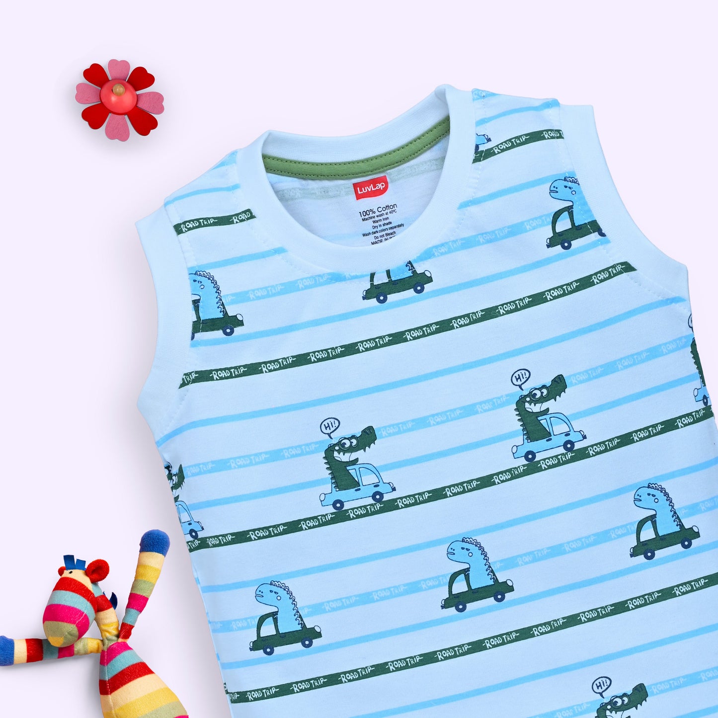 Baby Boys 100% Cotton Sleeveless Boys Tank Top & Shorts Sets Pack Of 3, Lime Green, White & Baltic Sea