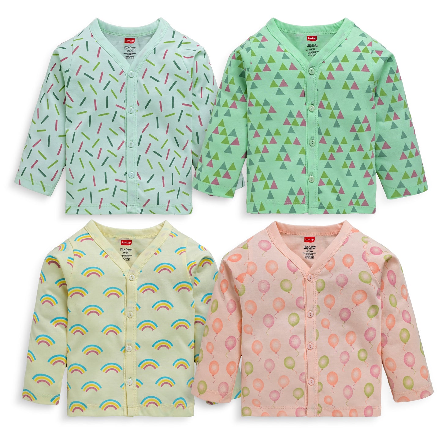 Baby Boys & Baby Girls Pack Of 4 Full Sleeve Jhabla, 100% Cotton