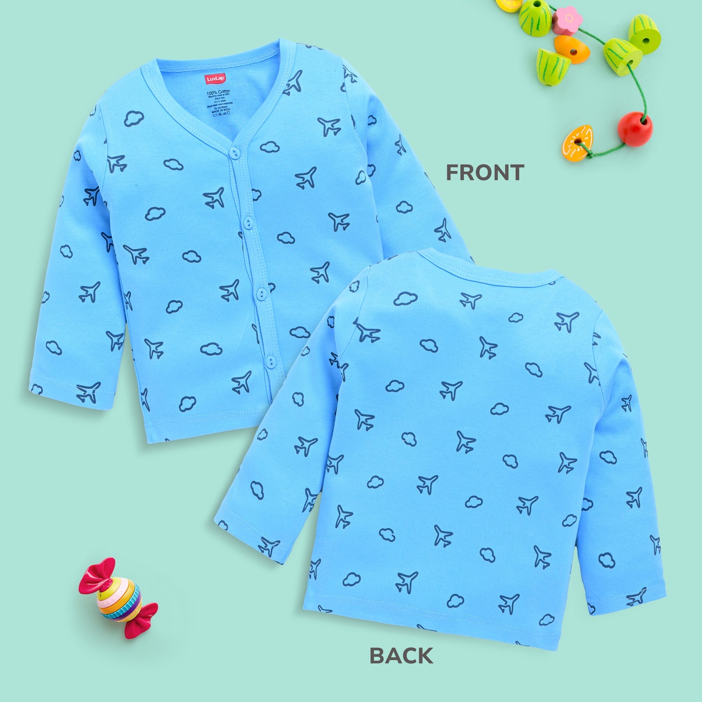Boys & Girls Regular Fit 100% Cotton Full Sleeves Jhabla Pack Of 4, Off White, Light Peach, White & Baltic Sea