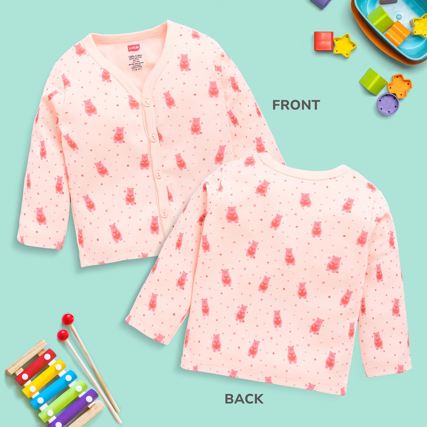 Boys & Girls Regular Fit 100% Cotton Full Sleeves Jhabla Pack Of 4, Off White, Light Peach, White & Baltic Sea