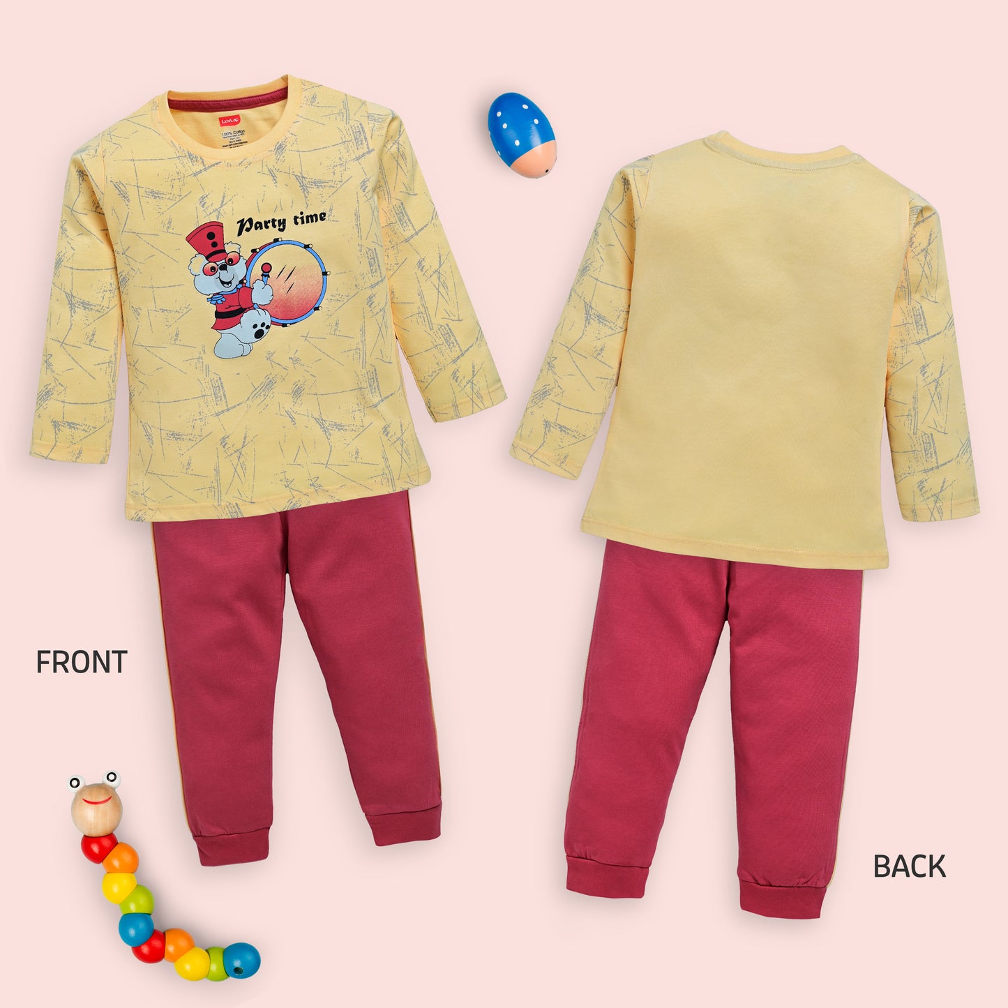 Baby Boys 100% Cotton Full Sleeve Boys T-Shirt & Pyjama Sets Pack Of 3, Mango, Sweet Peach & White