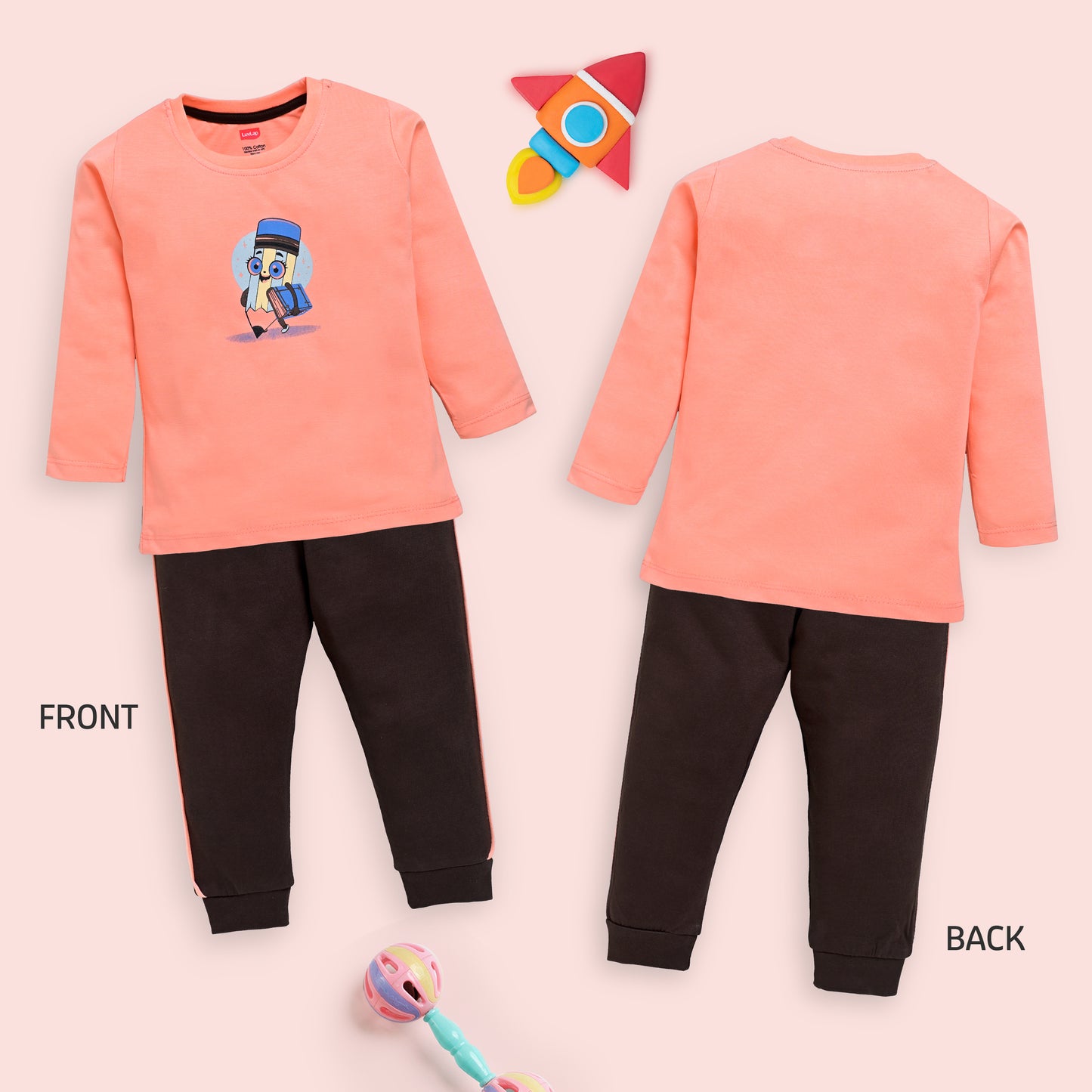 Baby Boys 100% Cotton Full Sleeve Boys T-Shirt & Pyjama Sets Pack Of 3, Mango, Sweet Peach & White