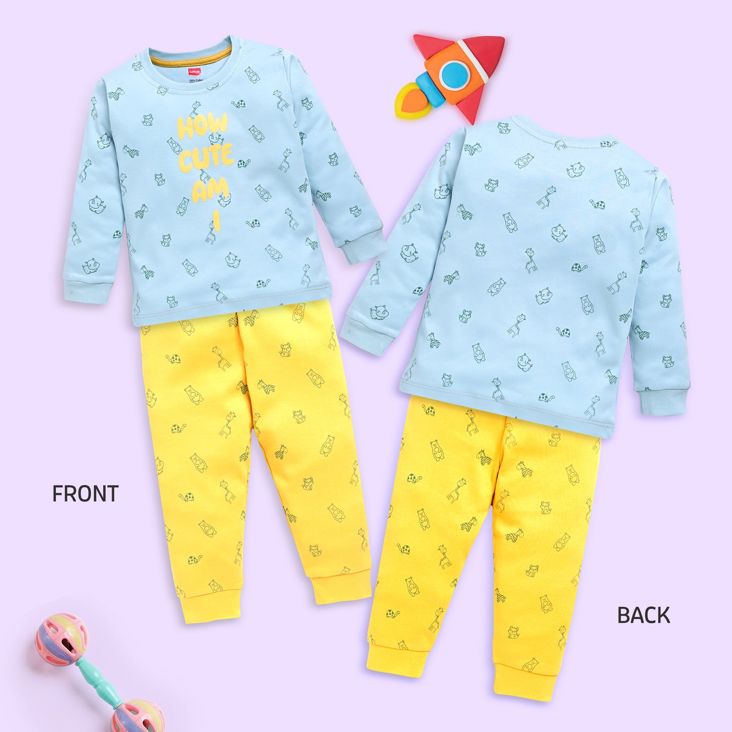 Baby Boys 100% Cotton Full Sleeve Boys T-Shirt & Pyjama Sets Pack Of 3, Peach, Misty Blue & Sea Green