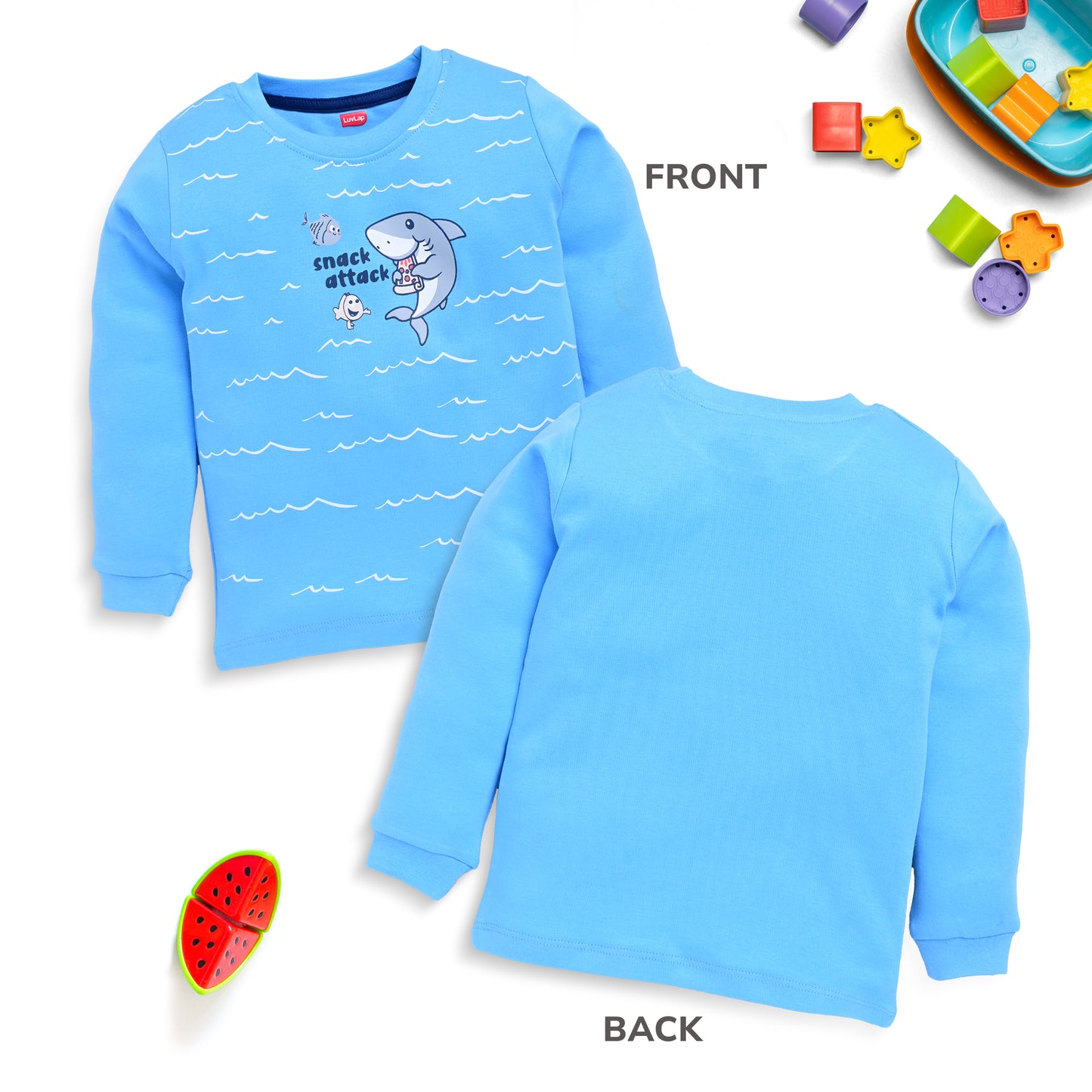 Baby Boys Regular Fit 100% Cotton Full Sleeves Boys T-Shirts Sets Pack Of 4, Mango, White, Provincial Blue & Baltic Sea