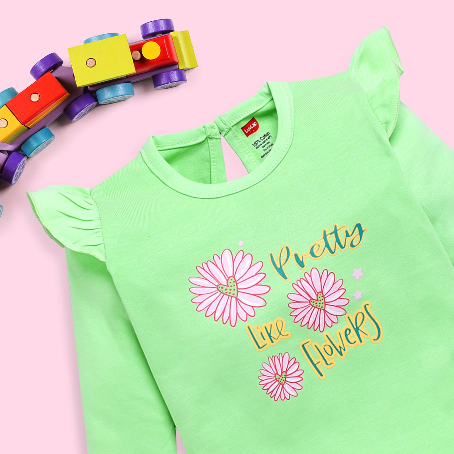 Baby Girls 100% Cotton Full Sleeve Girls Top & Pyjama CoSets Pack Of 3, Coral Red, Off White & Paradise Green
