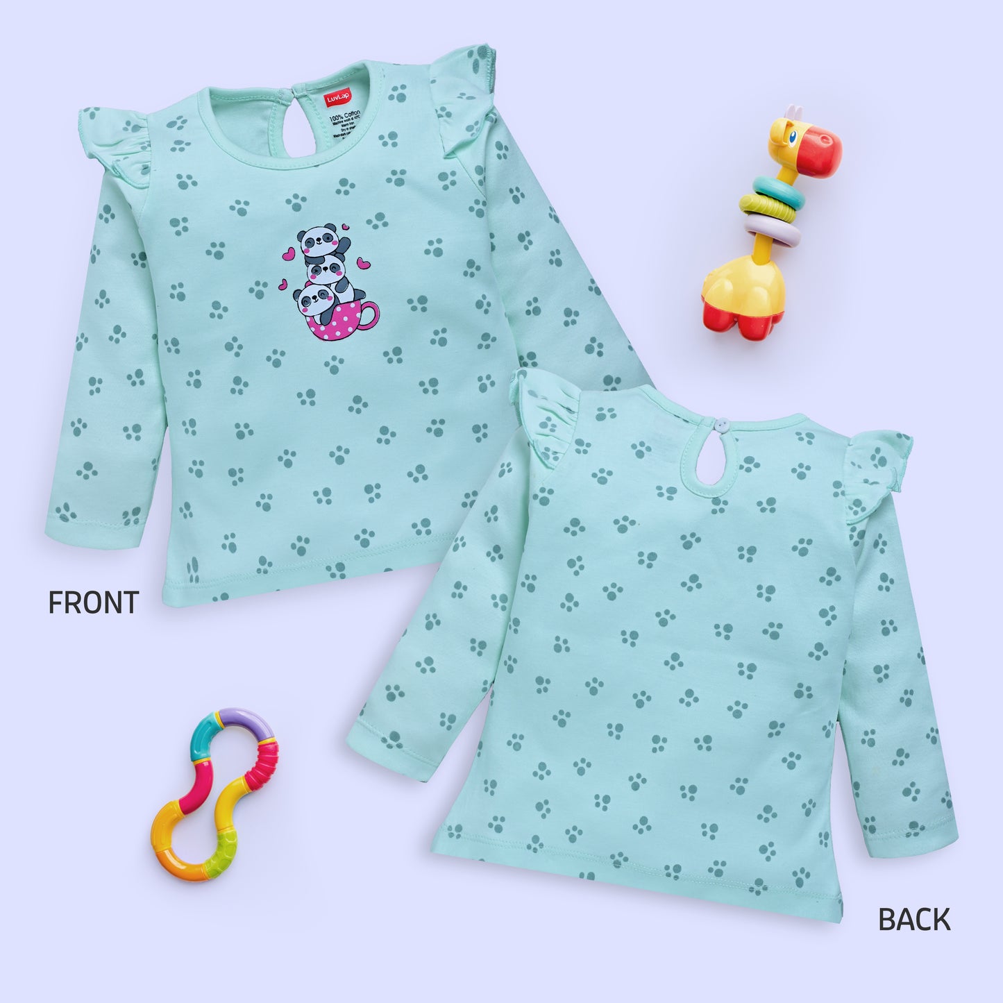 Baby Girls 100% Cotton Full Sleeve Girls Top Pack Of 4, Light Peach, Coral Quartz, Mint & Paradise Green