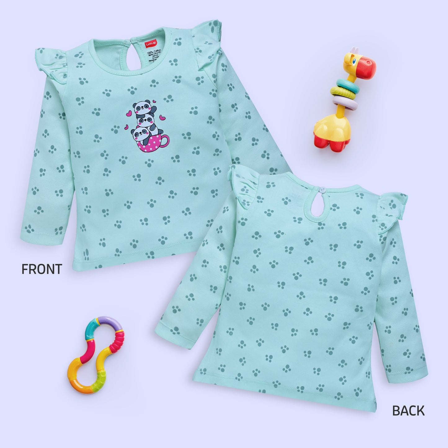 Baby Girls 100% Cotton Full Sleeve Girls Top Pack Of 4, Light Peach, Coral Quartz, Mint & Paradise Green