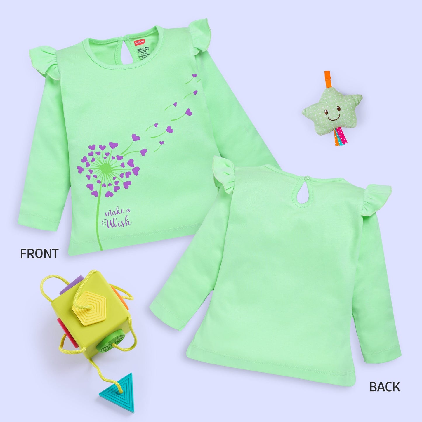 Baby Girls 100% Cotton Full Sleeve Girls Top Pack Of 4, Light Peach, Coral Quartz, Mint & Paradise Green