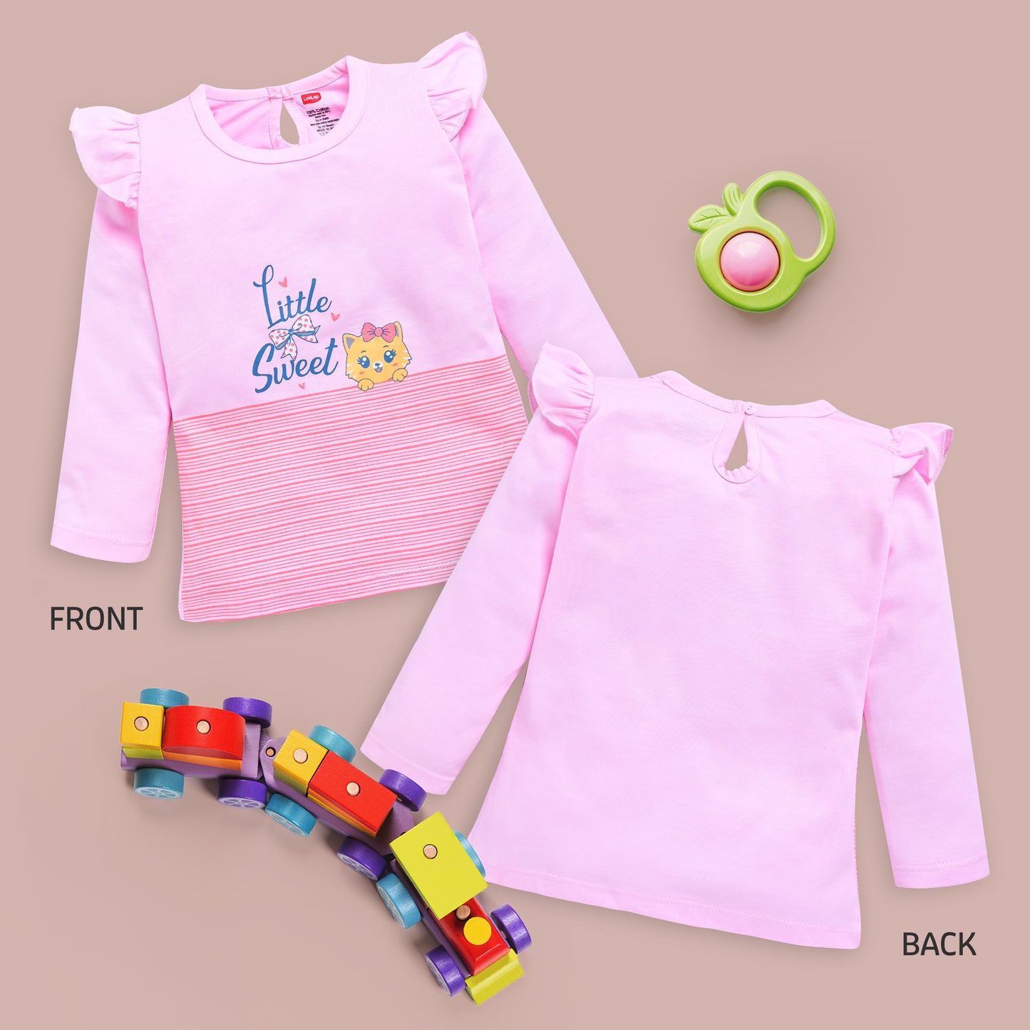 Baby Girls 100% Cotton Full Sleeve Girls Top Pack Of 4, Baby Pink, Blue Radiance, Sea Foam Green & White