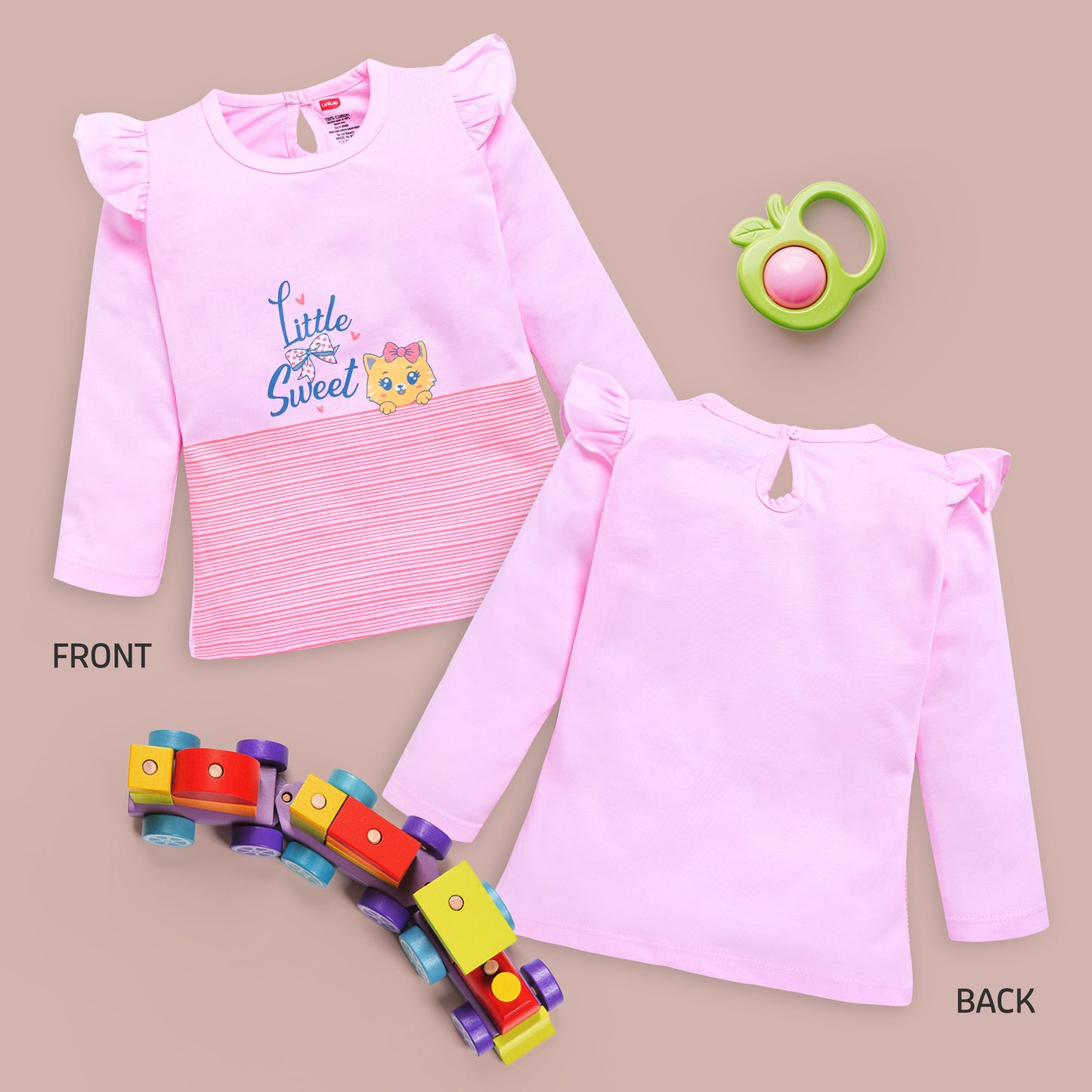 Baby Girls 100% Cotton Full Sleeve Girls Top Pack Of 4, Baby Pink, Blue Radiance, Sea Foam Green & White