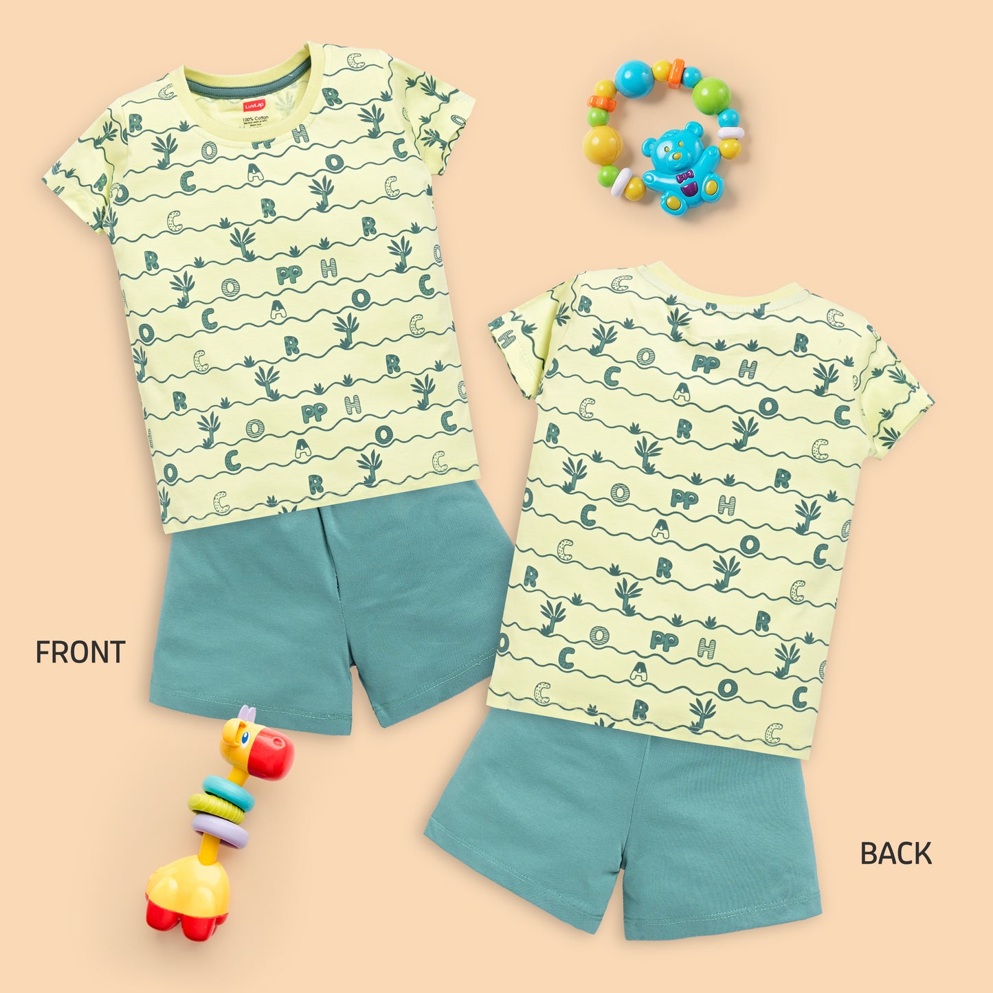 Baby Boys Regular Fit 100% Cotton Half Sleeves Boys T-Shirts and & Shorts Sets Pack Of 3, Pink Rose, Navy & Lime Green